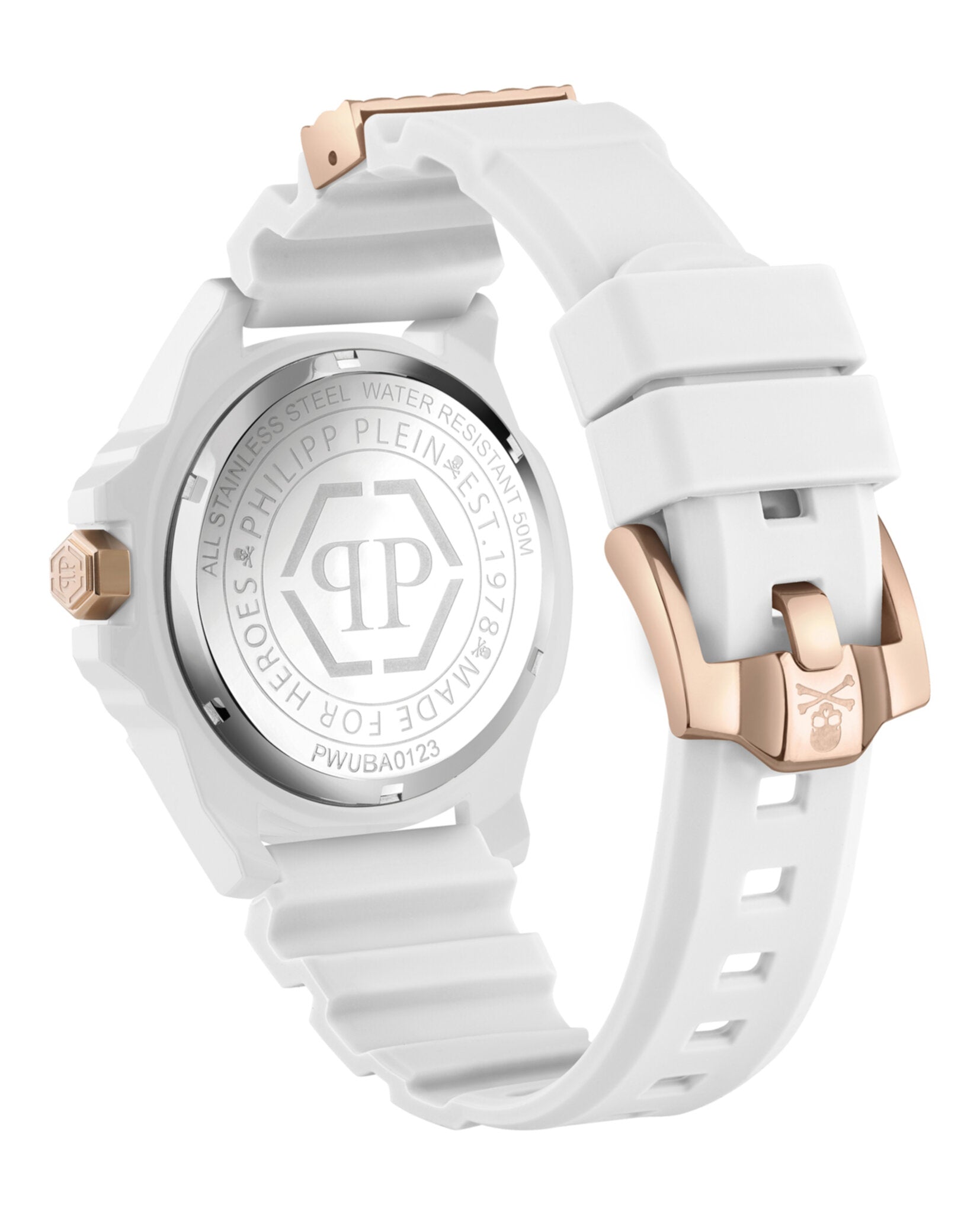 Philipp Plein Mens The $kull White 44mm Strap Fashion Watch