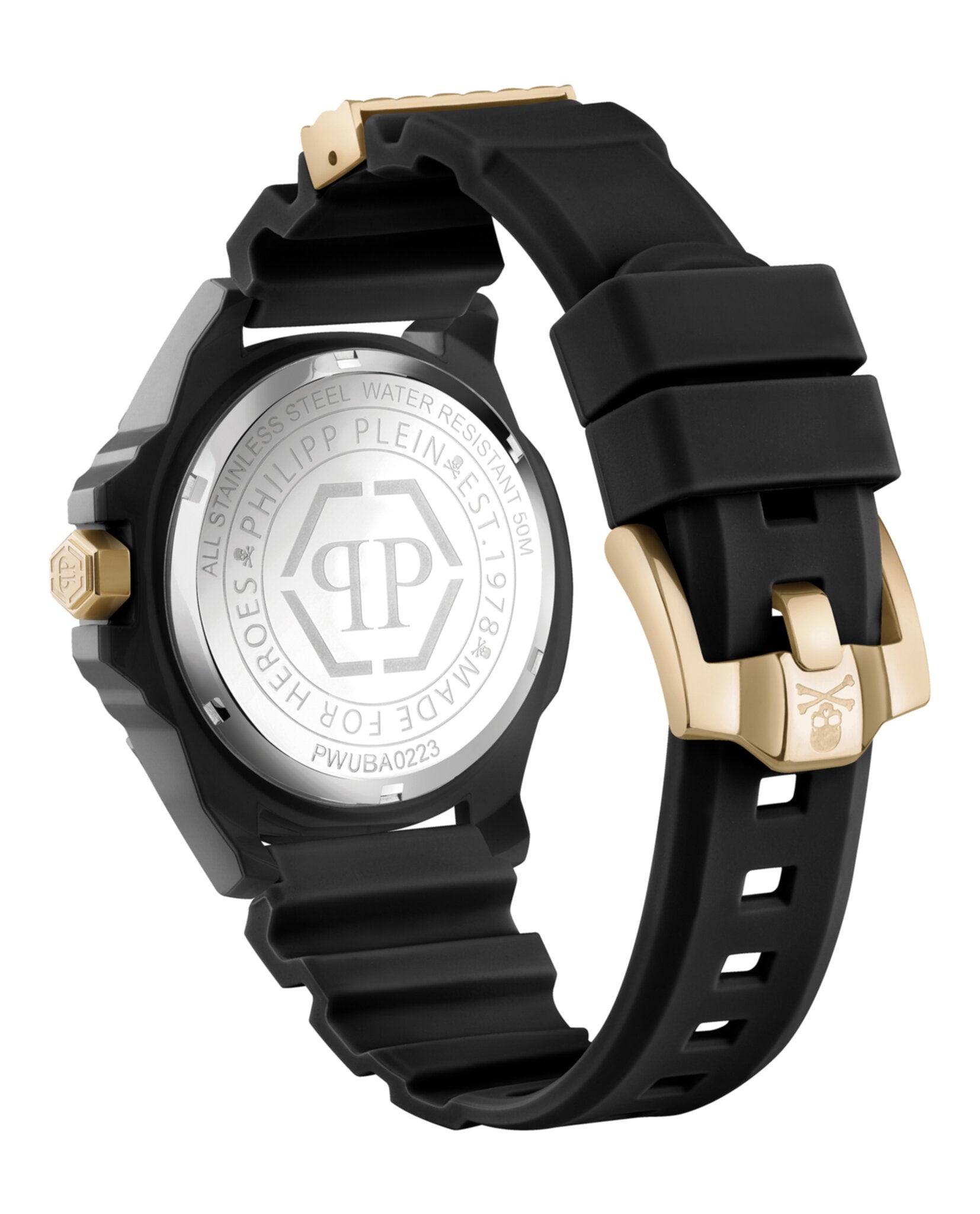 Philipp Plein Mens The $kull Black 44mm Strap Fashion Watch