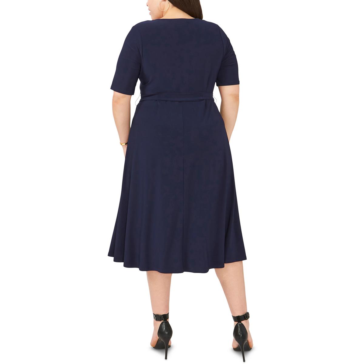 Plus Womens V-Neck Short Sleeve Midi Dress