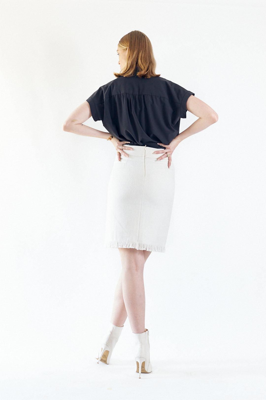 Luxe White Mini Tweed Skirt4