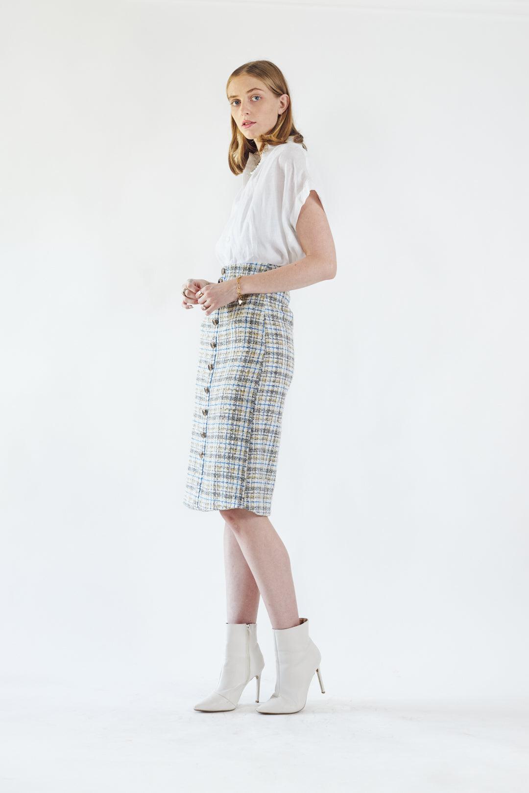 Luxe Plaid Tweed Pencil Skirt4