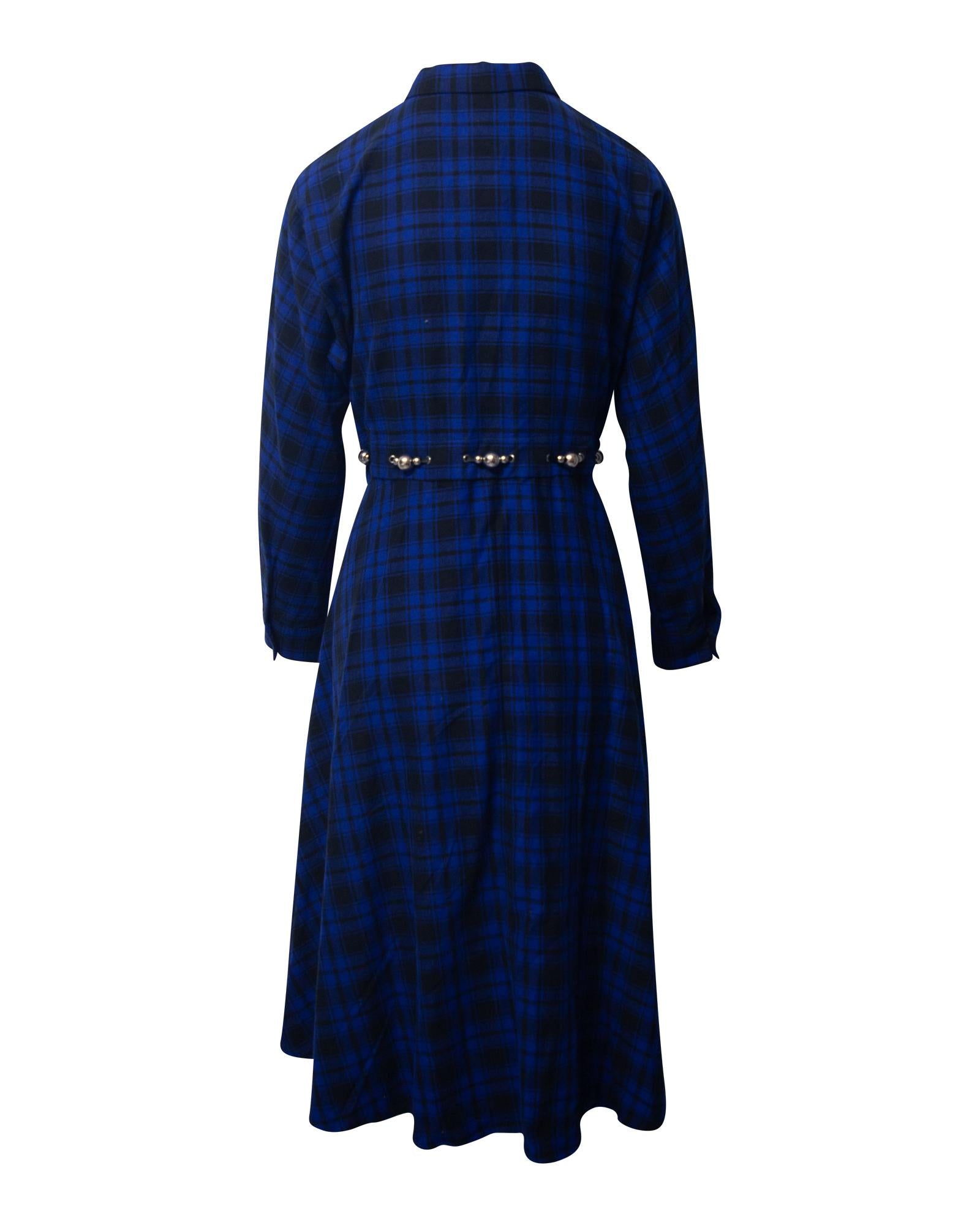 Maje Checked Midi Dress with Embellished Belt in Cotton Flannel