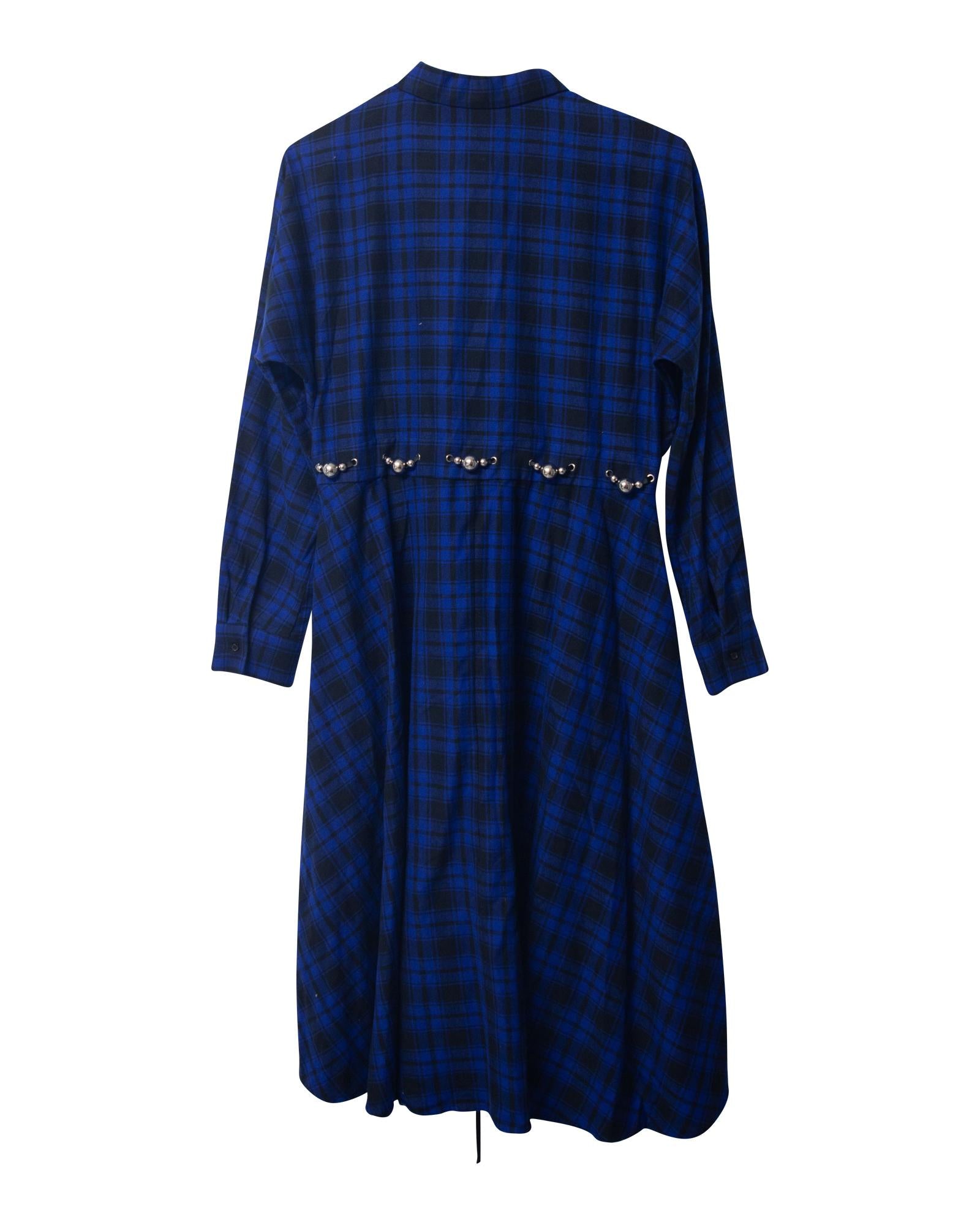 Maje Checked Midi Dress with Embellished Belt in Cotton Flannel