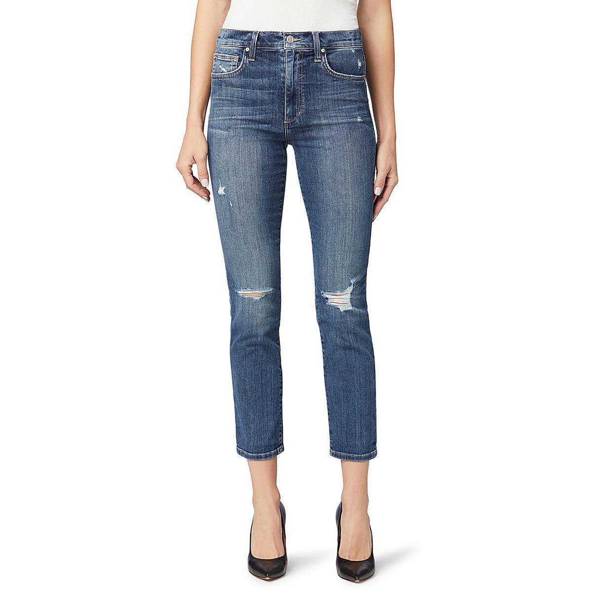 Womens High-Rise Ankle Straight Leg Jeans