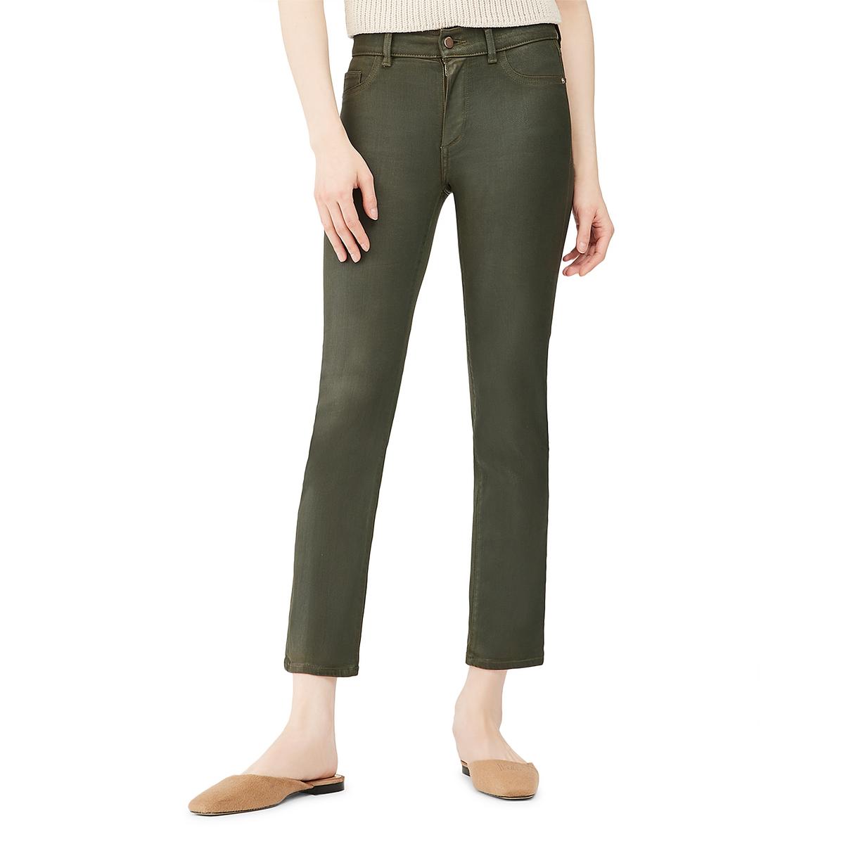 Womens Mid-Rise Coated Straight Leg Jeans