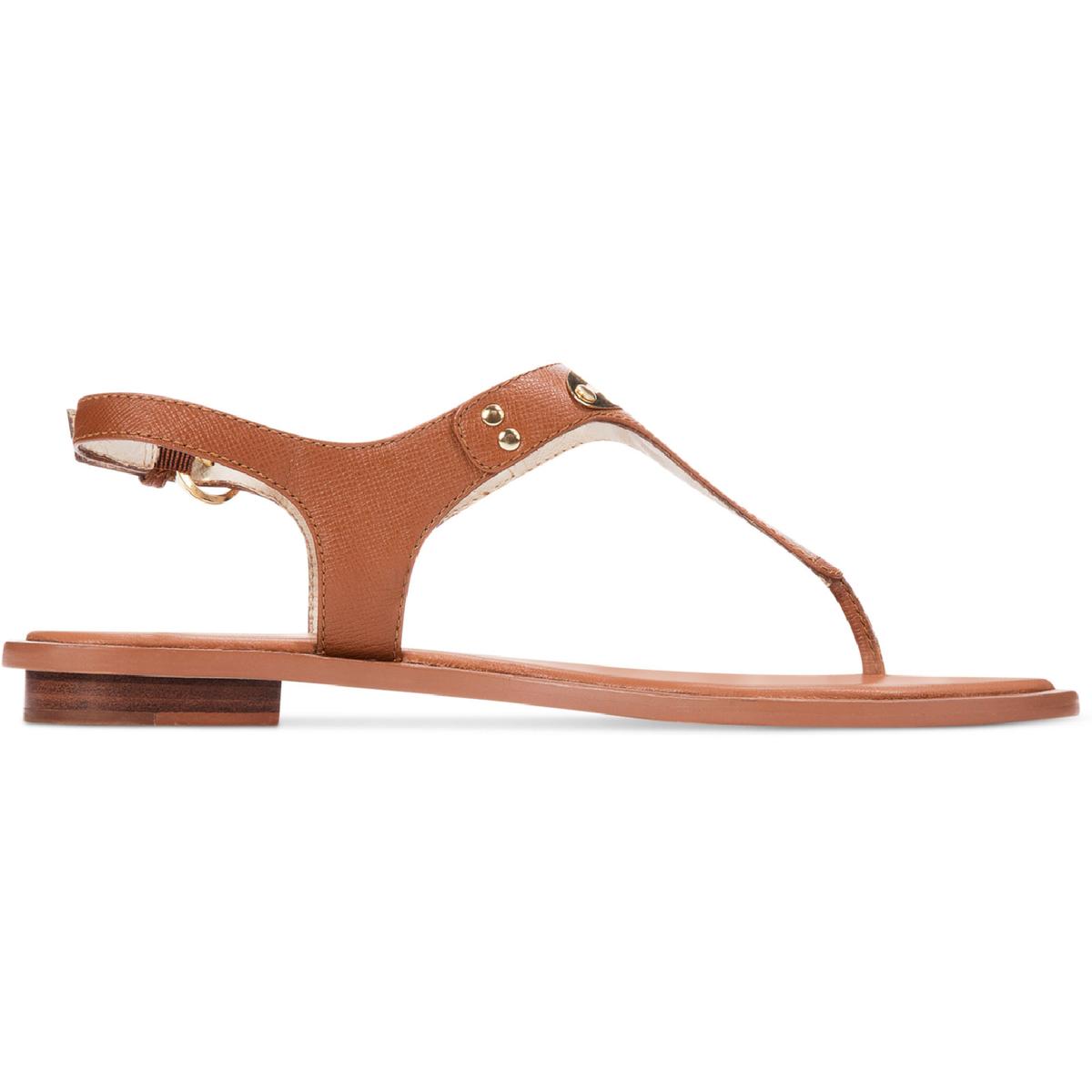 MK Plate Womens Textured T-Strap Thong Sandals