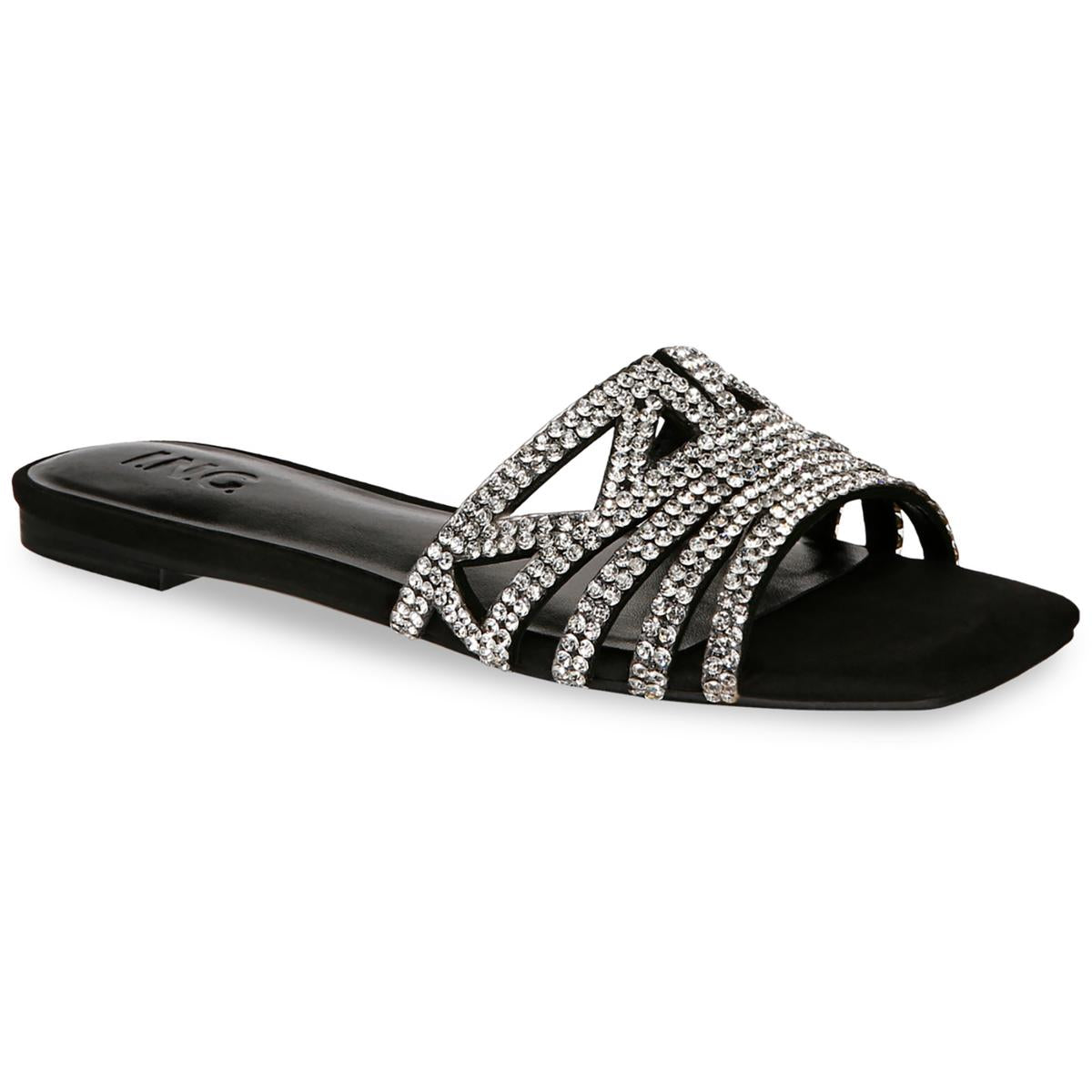 Tianah Womens Rhinestone Slip On Slide Sandals