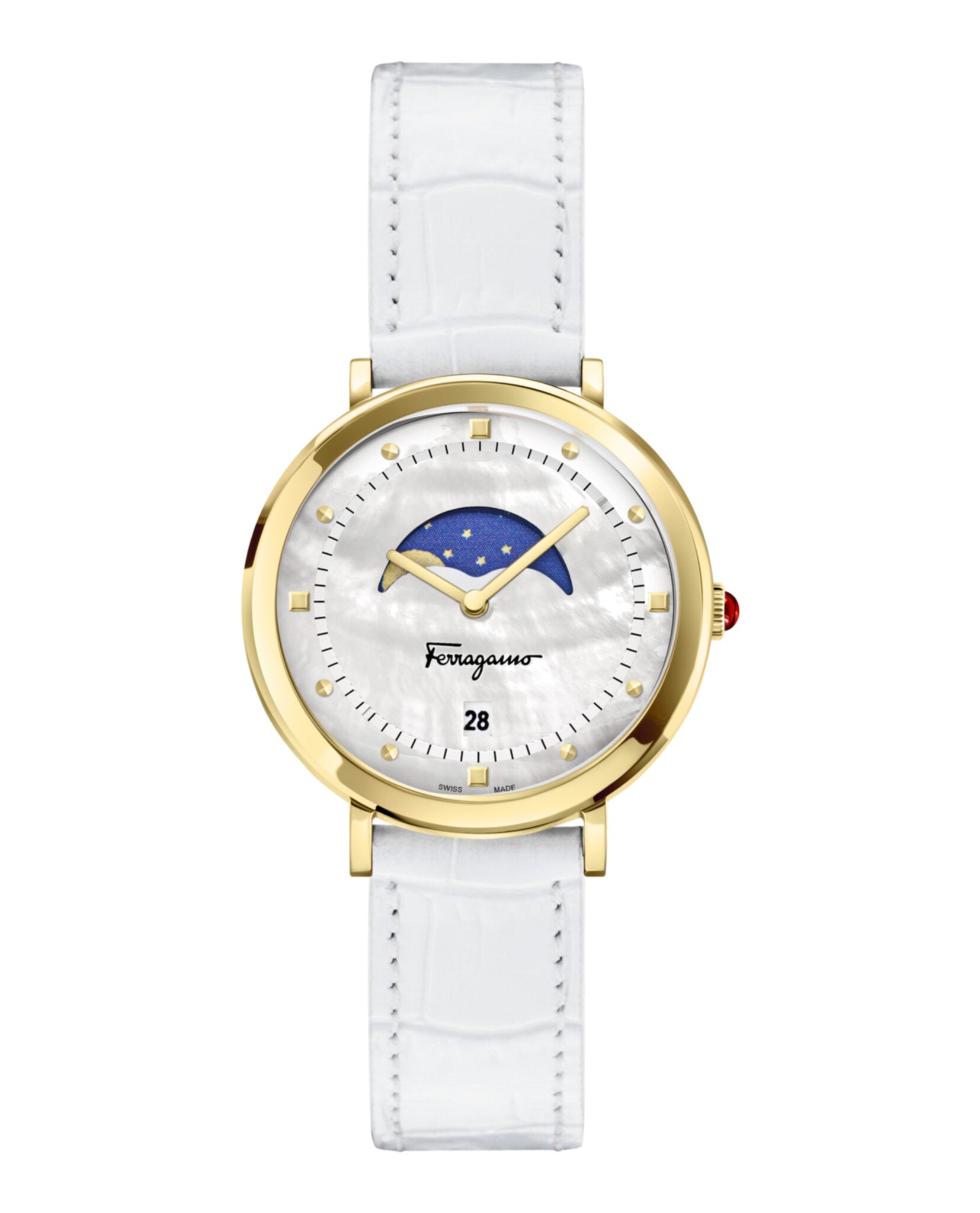 Ferragamo Womens Logomania Moon Phase Gold 36mm Strap Fashion Watch