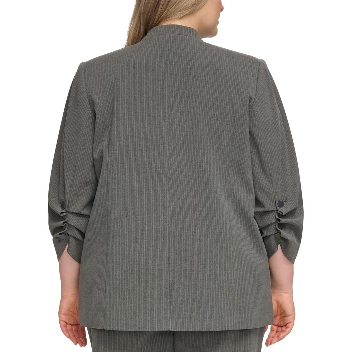 Plus Womens Pinstripe Office One-Button Blazer