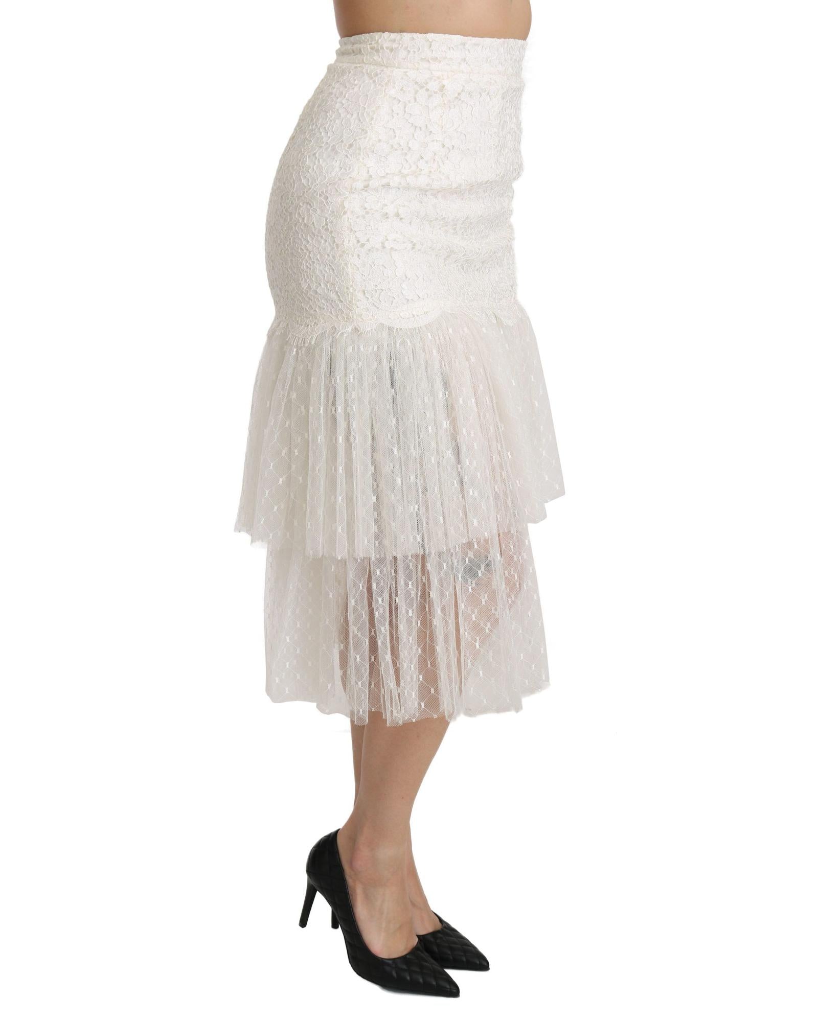 Dolce & Gabbana  White Lace Skirt with Tulle Overlay