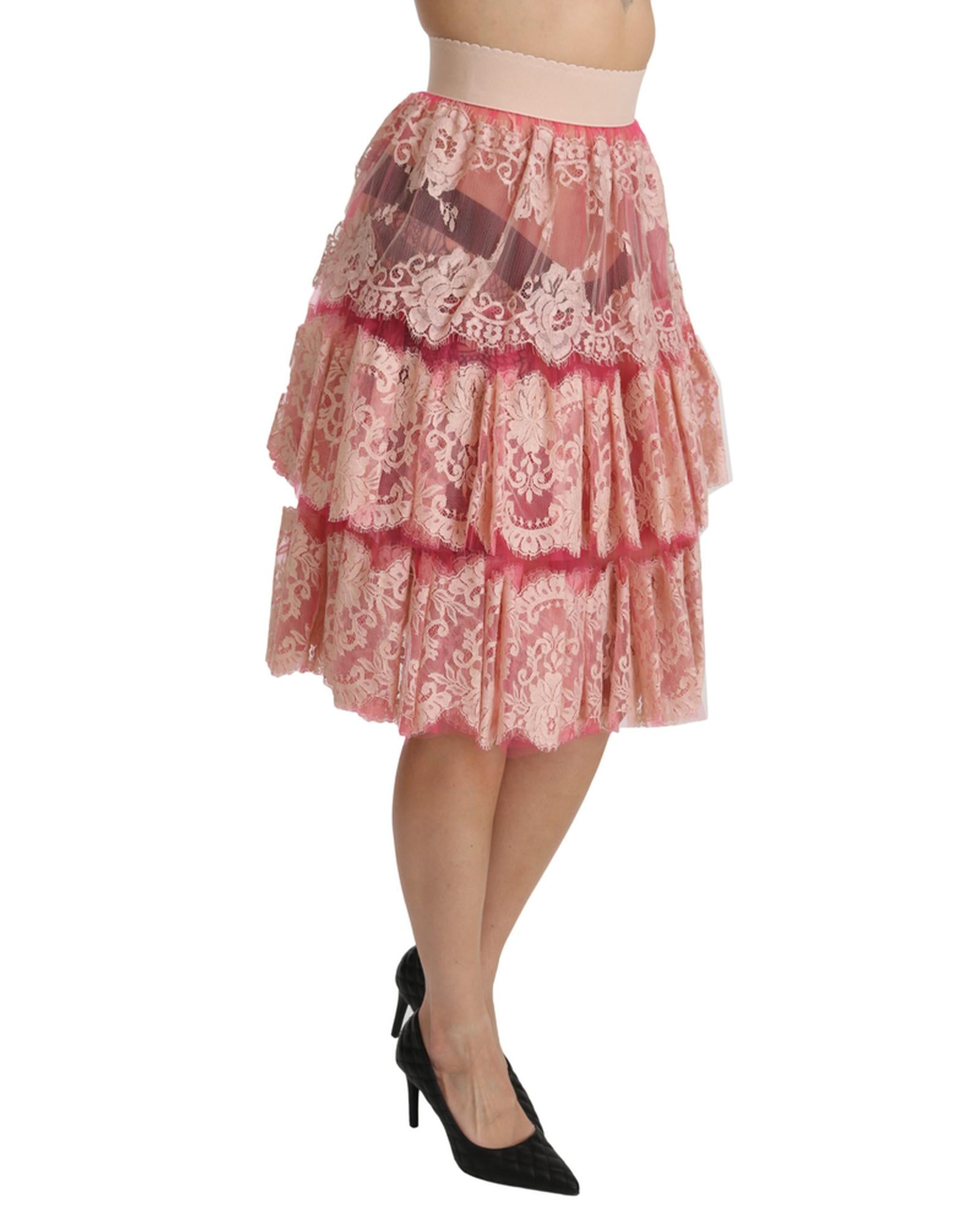 Dolce & Gabbana  Women's Pink Lace A-Line Skirt