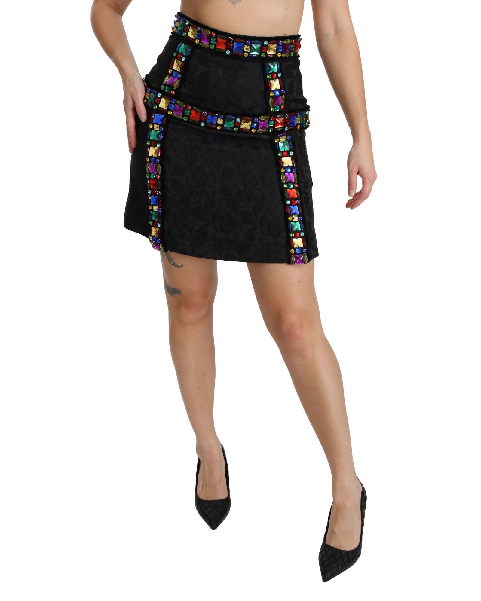 Dolce & Gabbana  Black Embellished Brocade Mini Skirt