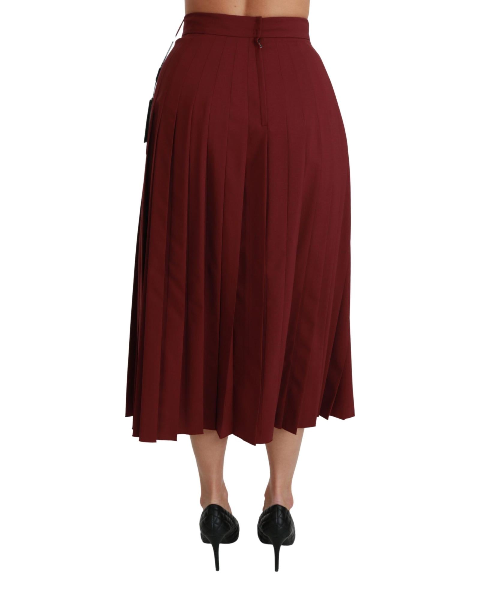 Dolce & Gabbana  Womens Burgundy Pleated Skirt with Rose Buttons