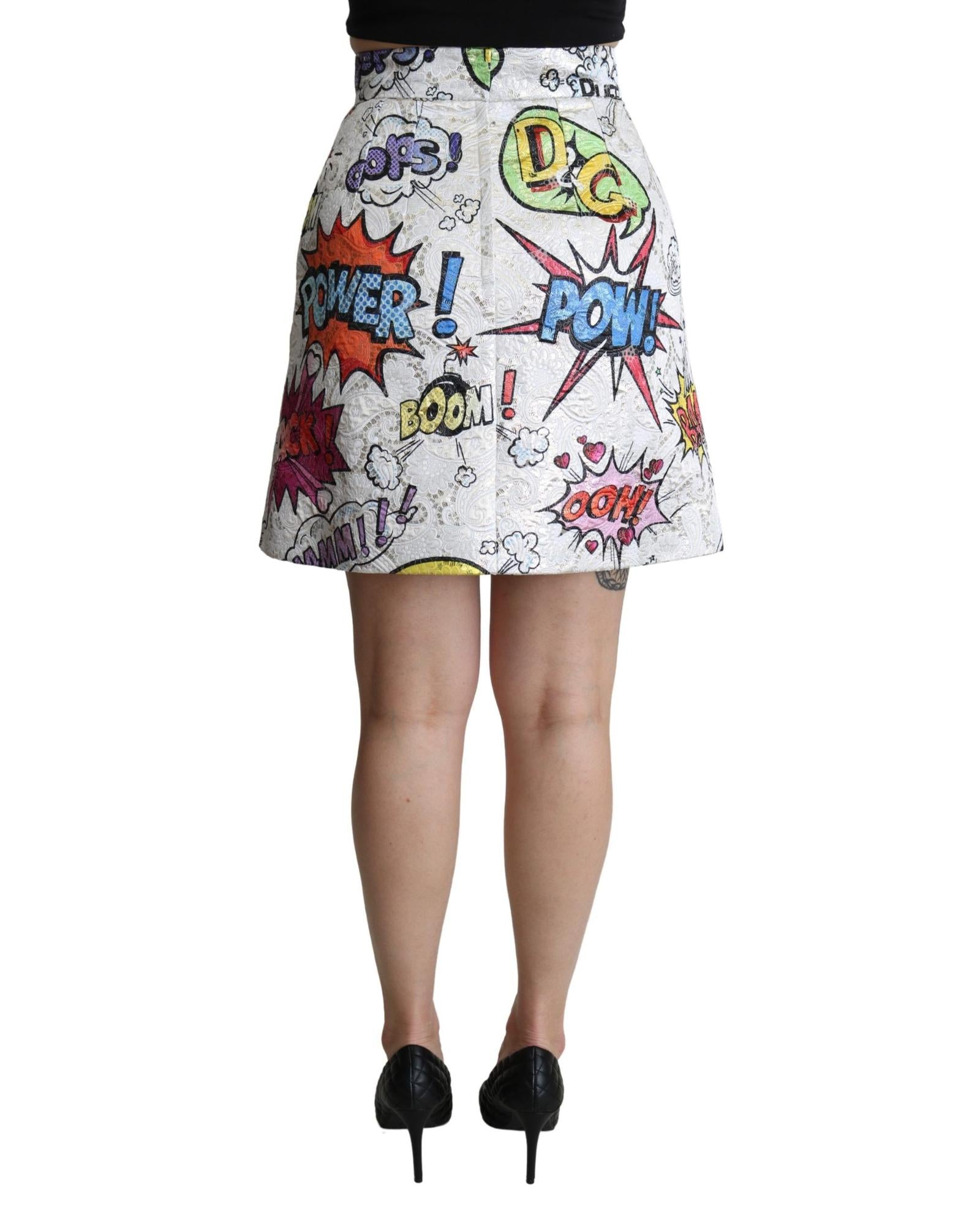 Dolce & Gabbana  Comic Print Lace Mini Skirt White