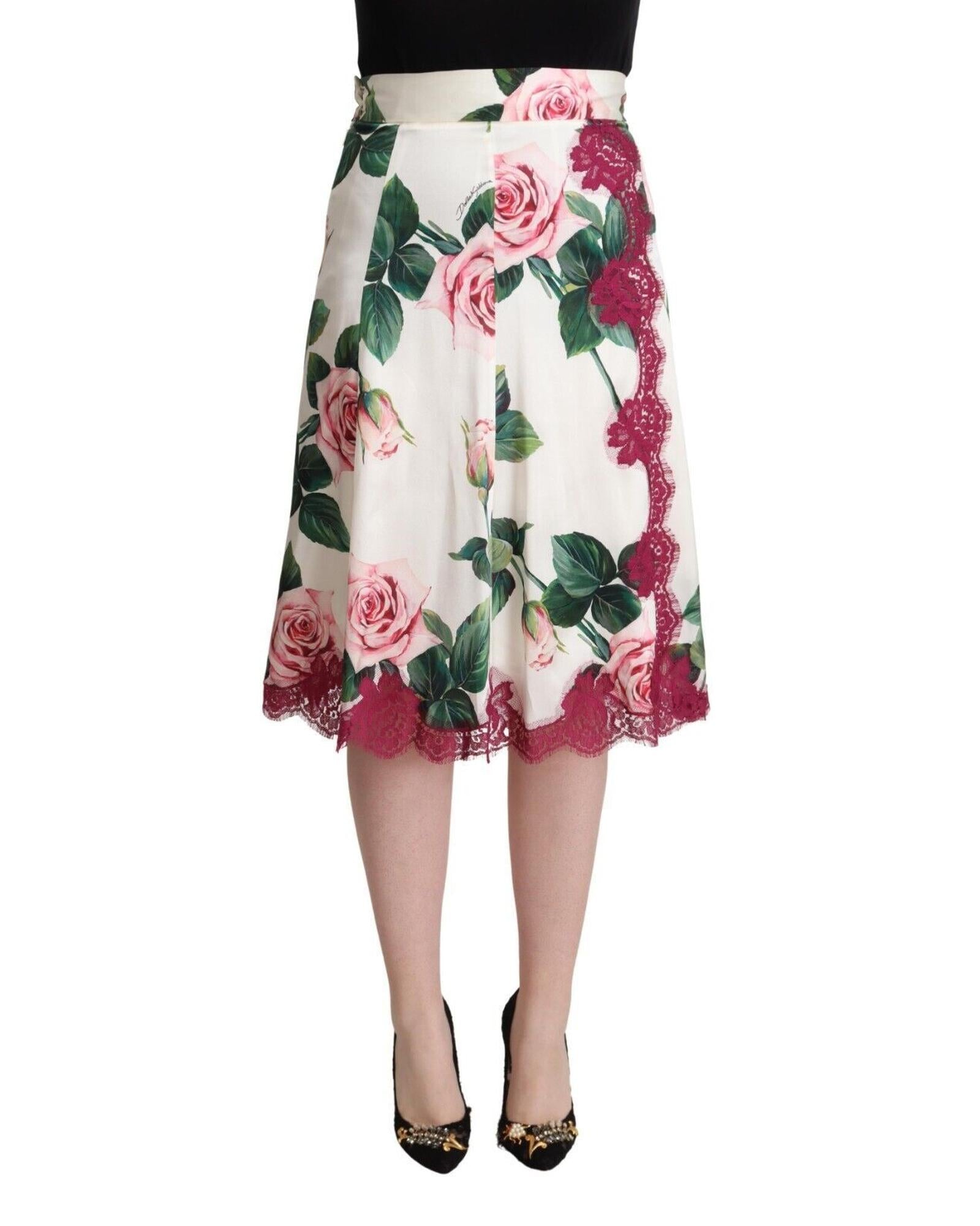 Dolce & Gabbana Rose Print High Waist Midi A-Line Skirt1