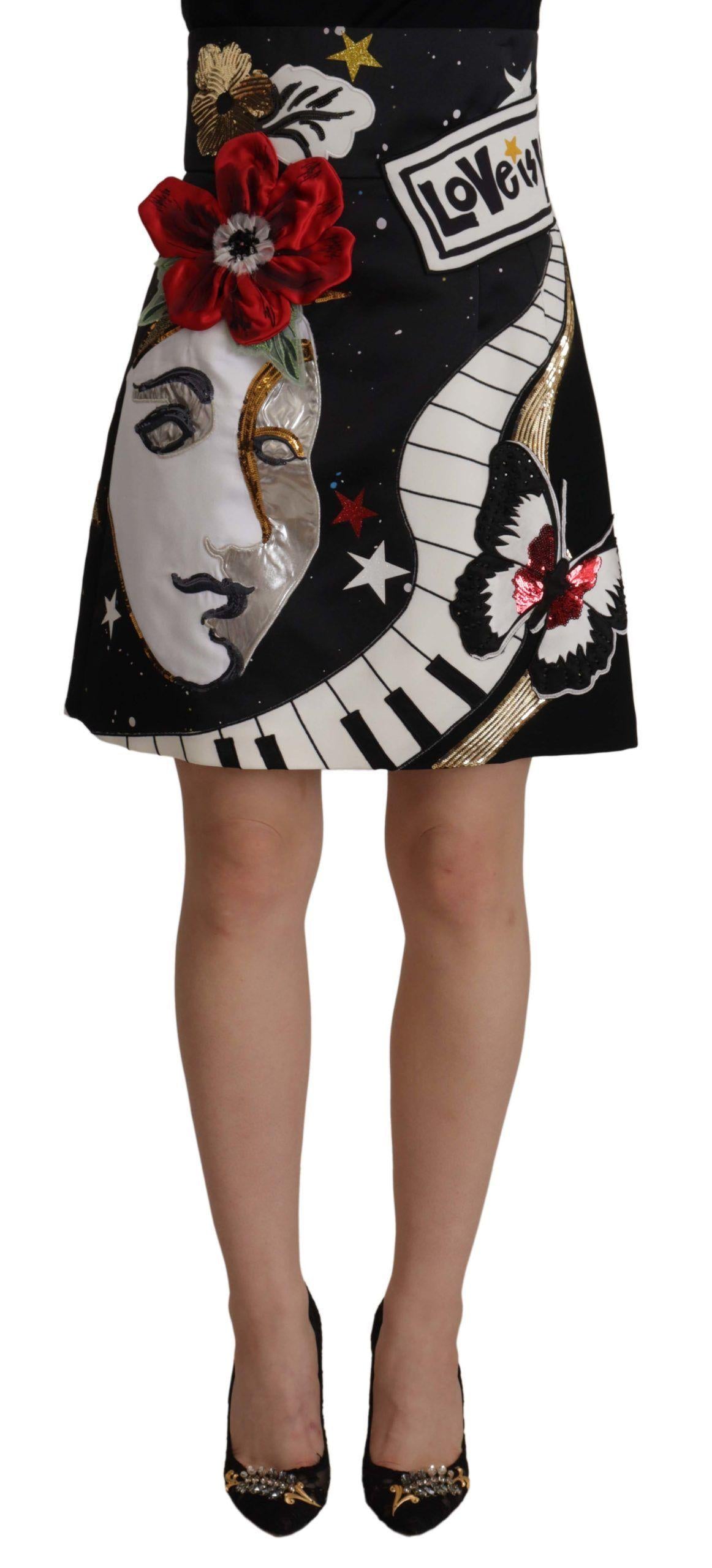 Dolce & Gabbana  Black Piano Print A-Line Mini Skirt