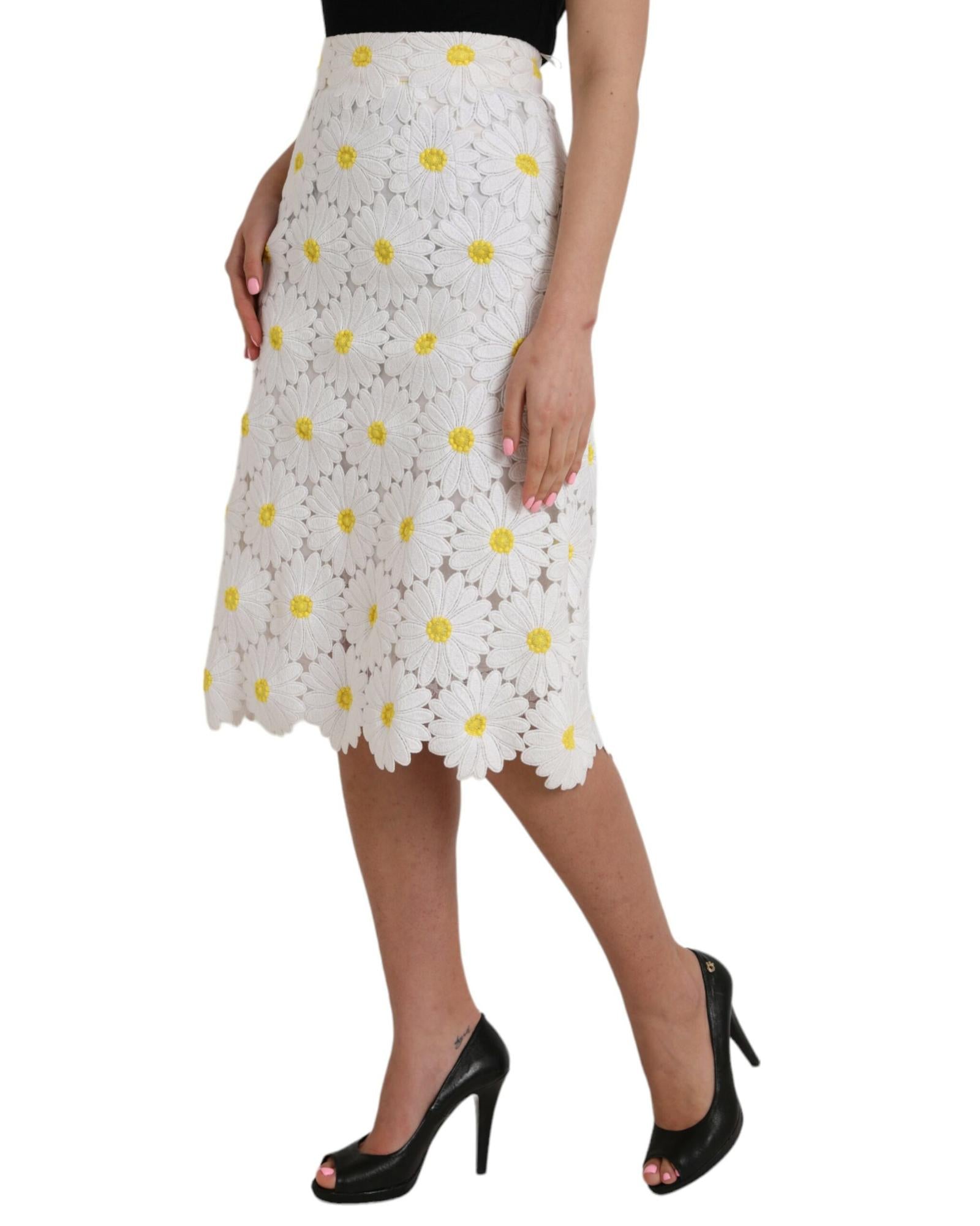 Dolce & Gabbana  Daisy Embroidered Midi Skirt White