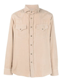 Brunello Cucinelli Mens New Beige Leisure Fit Western Casual Buttoned Shirt1