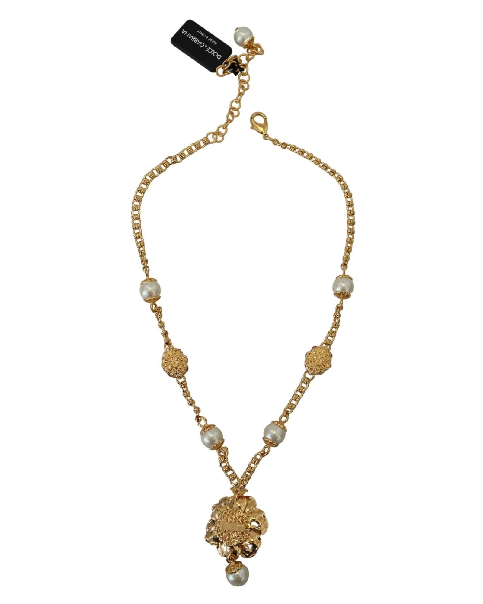 Dolce & Gabbana  Gold-Tone Enamel Flower Necklace with Faux Pearls20