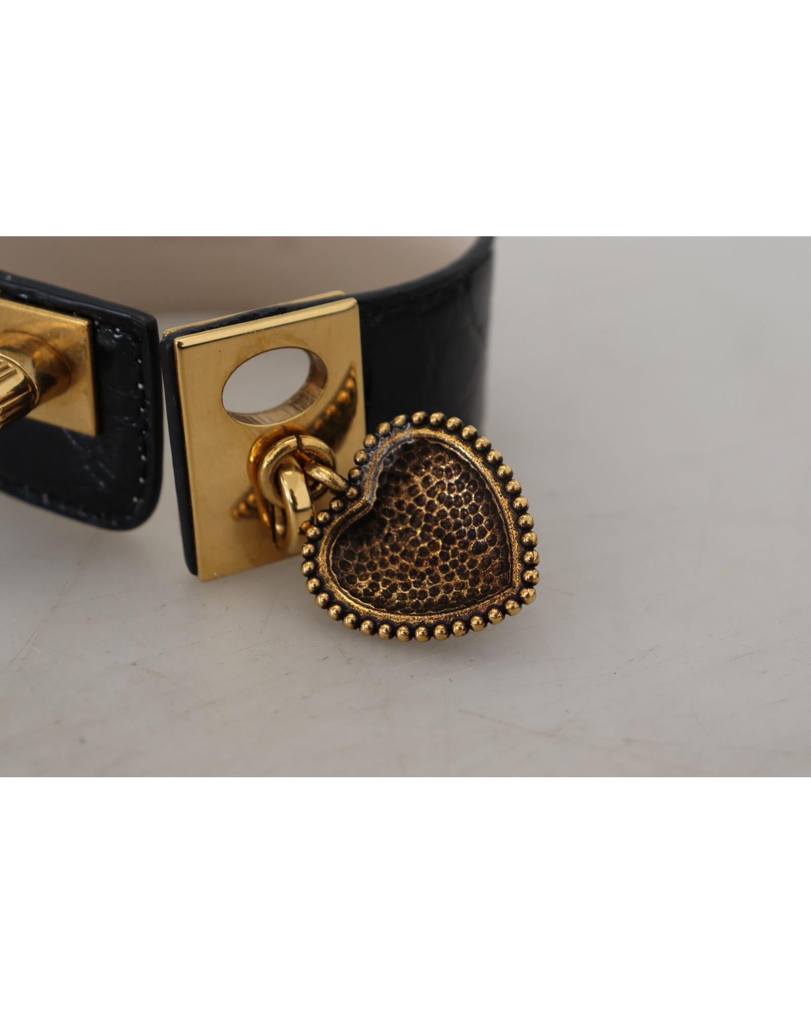 Dolce & Gabbana  Black Leather Bracelet with Heart Charm