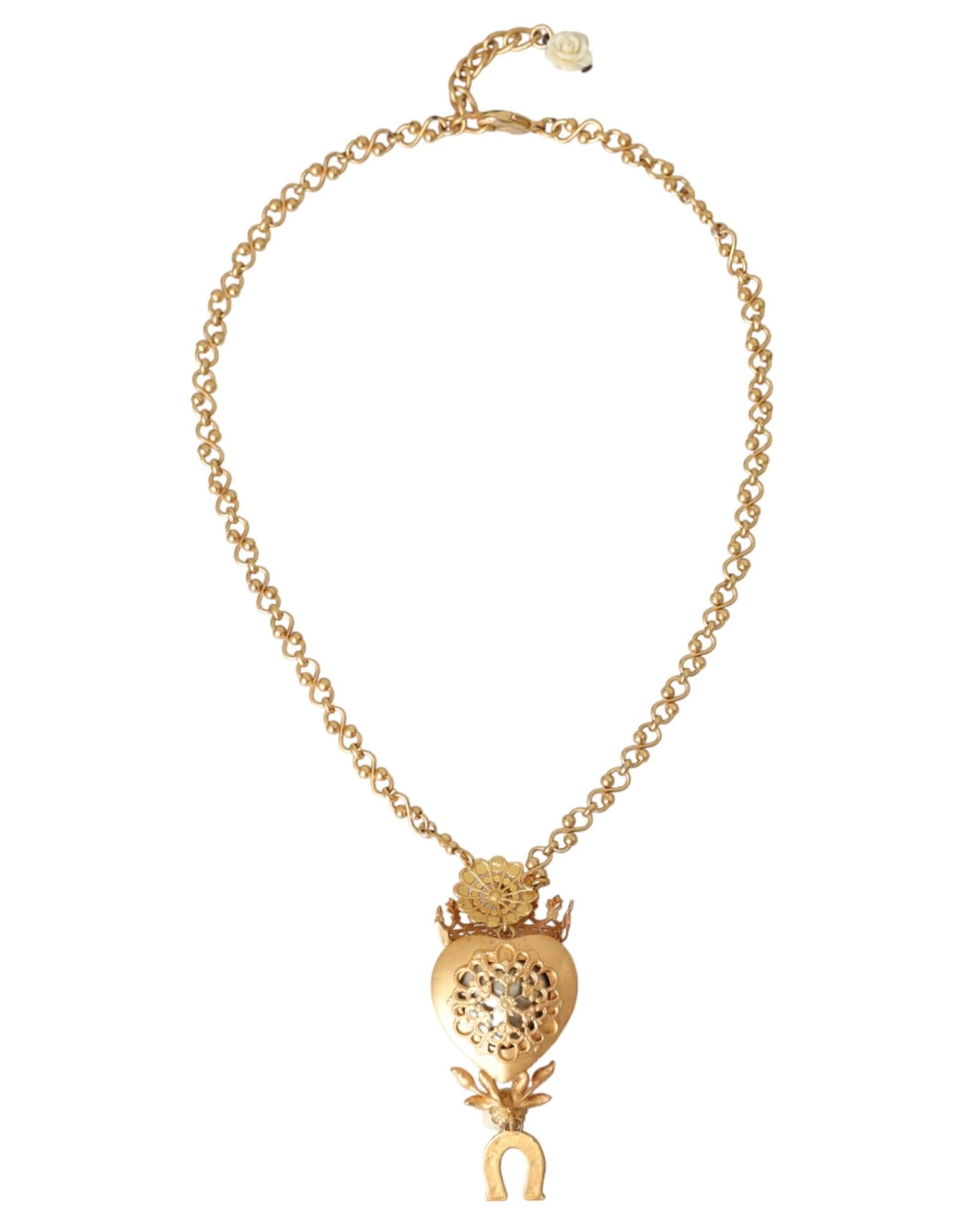 Dolce & Gabbana  Golden Heart Necklace with Horseshoe Charm