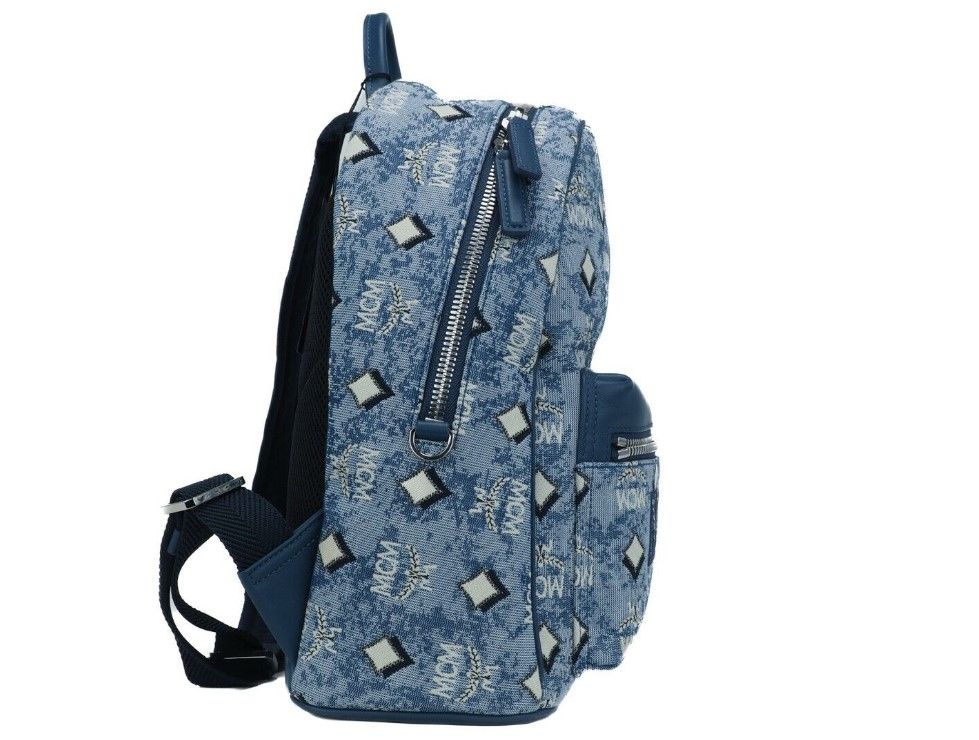 MCM Stark Small Blue Vintage Jacquard Monogram Logo Fabric Backpack Women's Bookbag