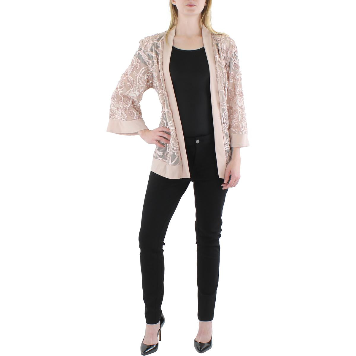 Plus Womens Mesh Soutache Duster Blazer