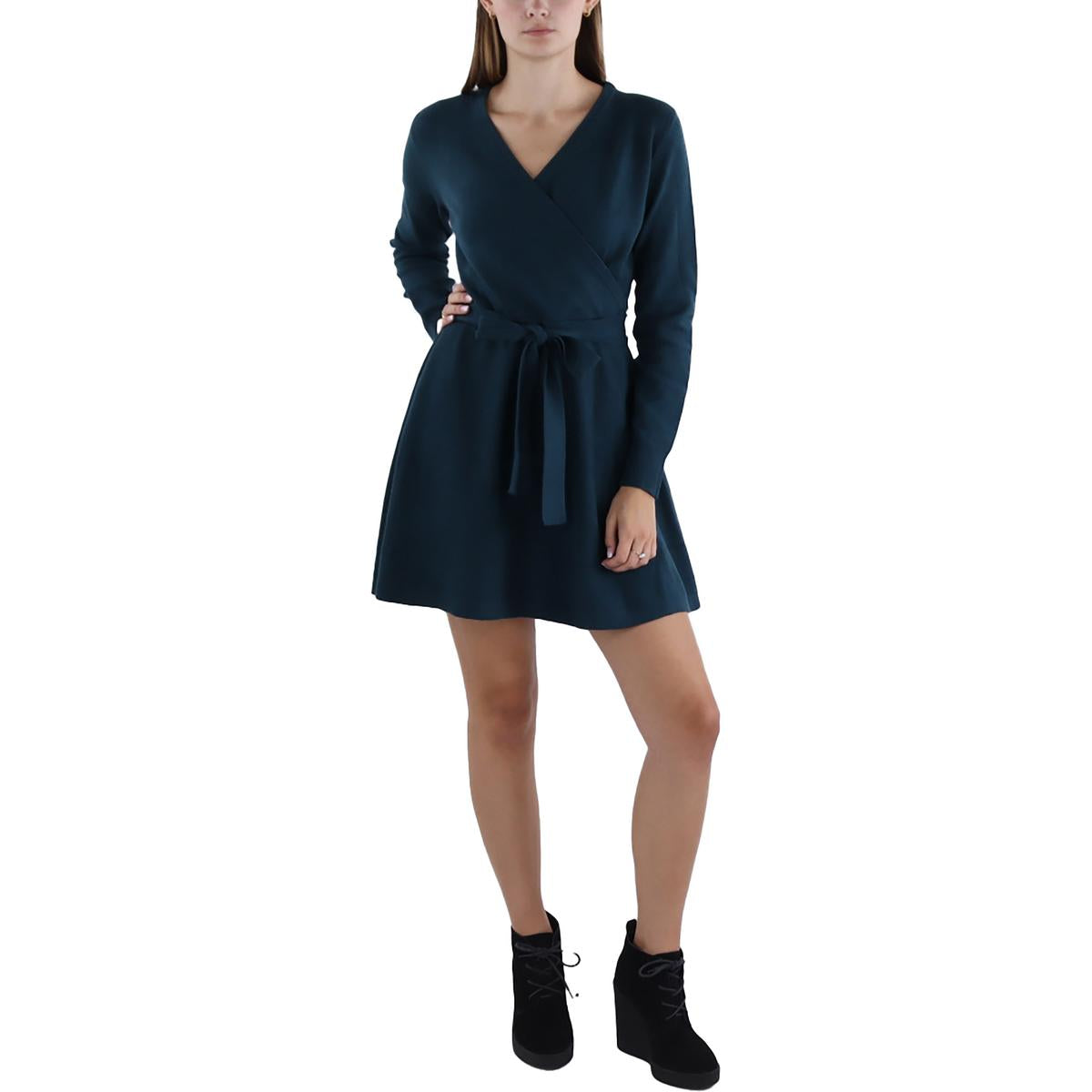 Womens Above Knee Surplice Sweaterdress