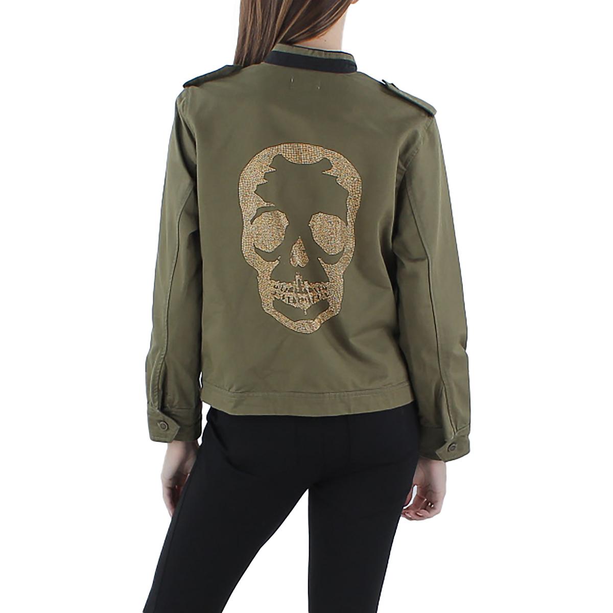 Skull Womens Military Embellished Shirt Jacket