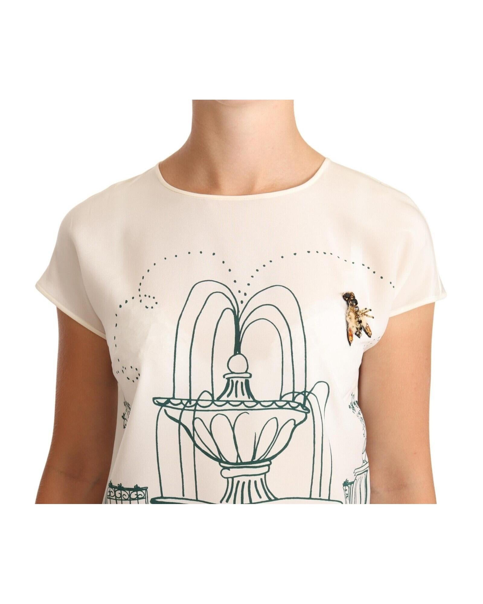 Dolce & Gabbana  Silk Printed T-Shirt - Garden Print - White