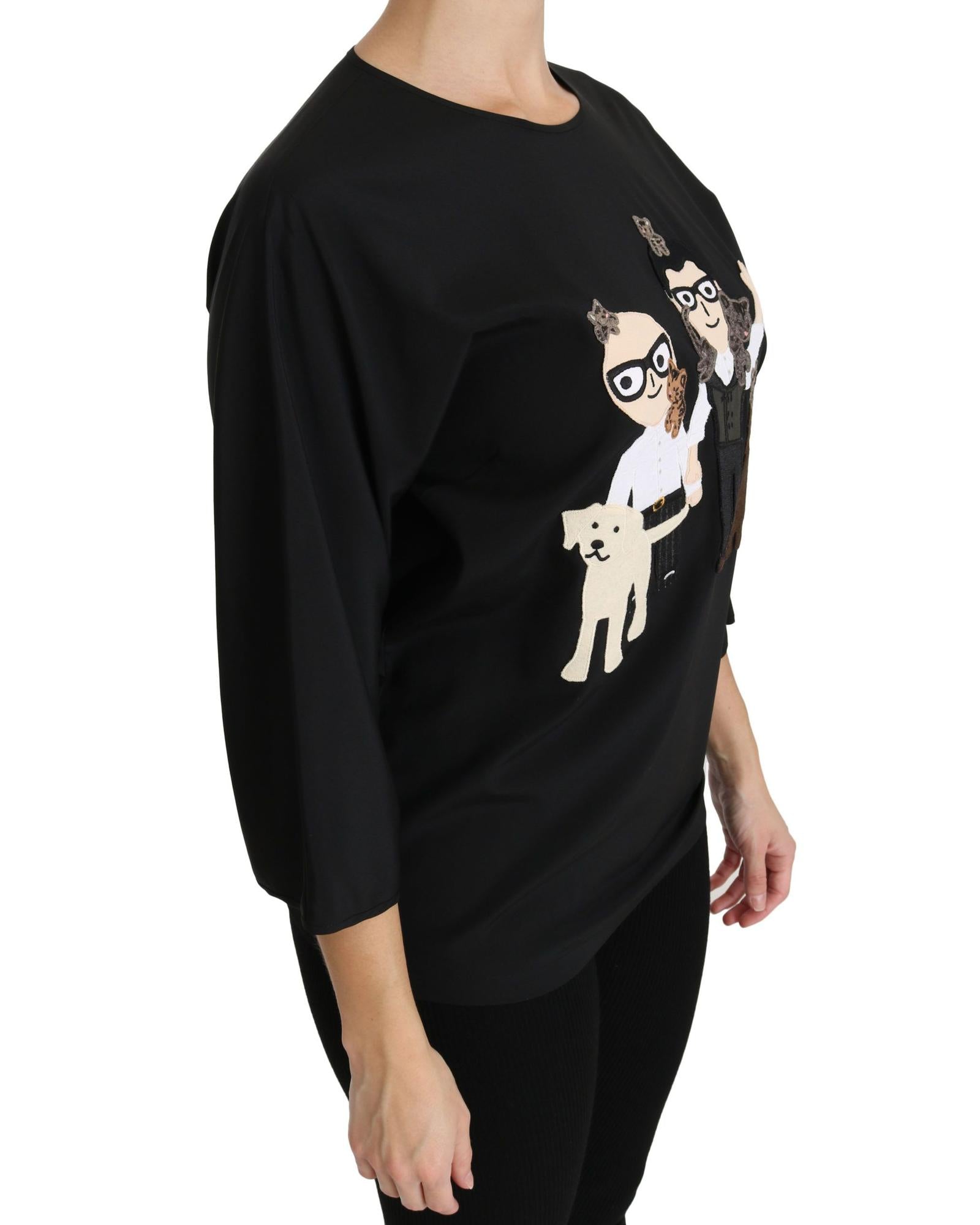 Dolce & Gabbana  Cartoon Print Silk T-Shirt - Black