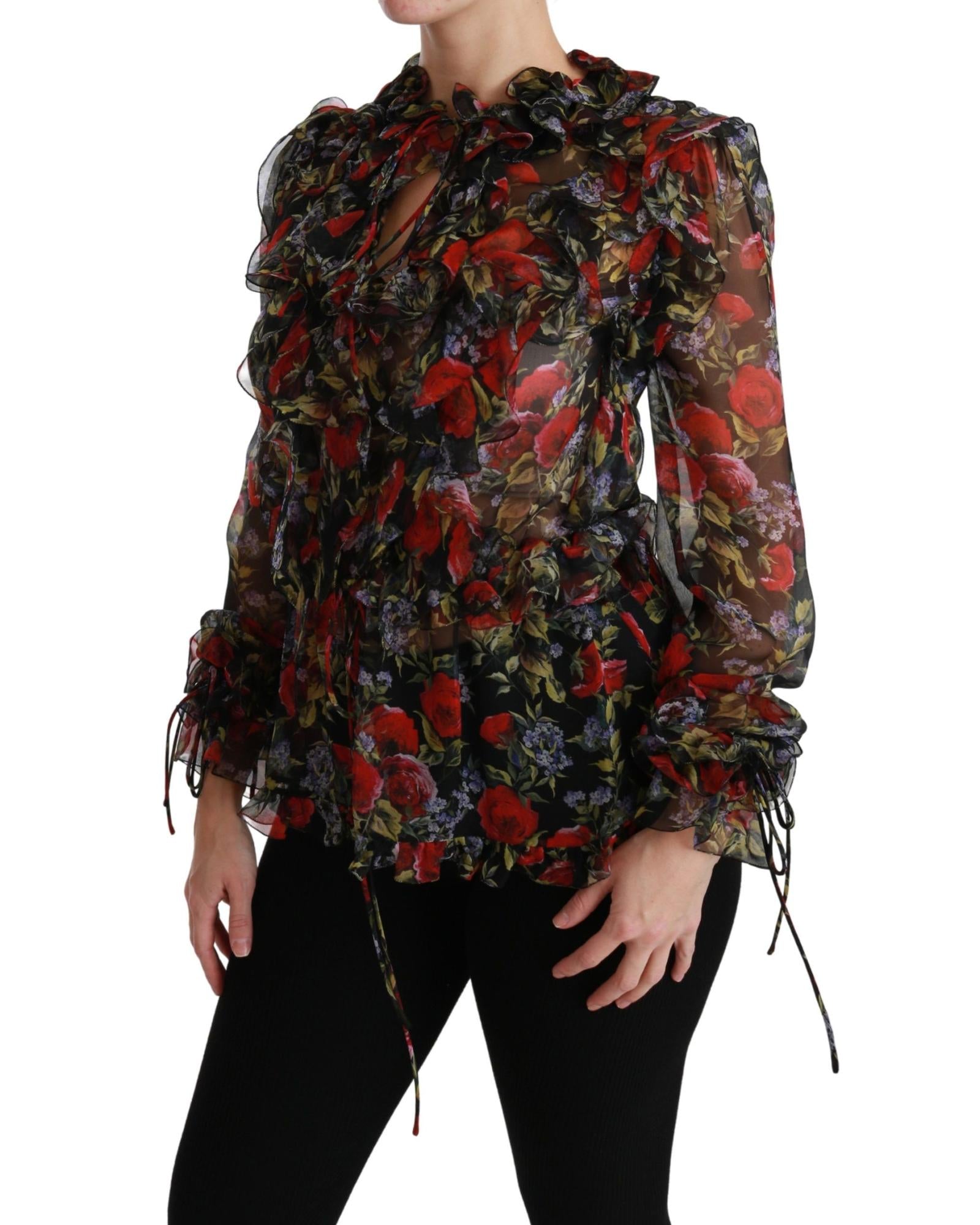 Dolce & Gabbana  Floral Print Silk Blouse - Black