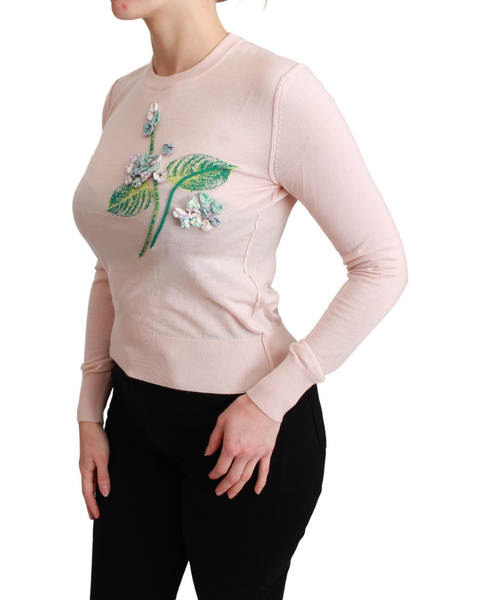 Dolce & Gabbana  Floral Applique Cashmere Sweater - Pink