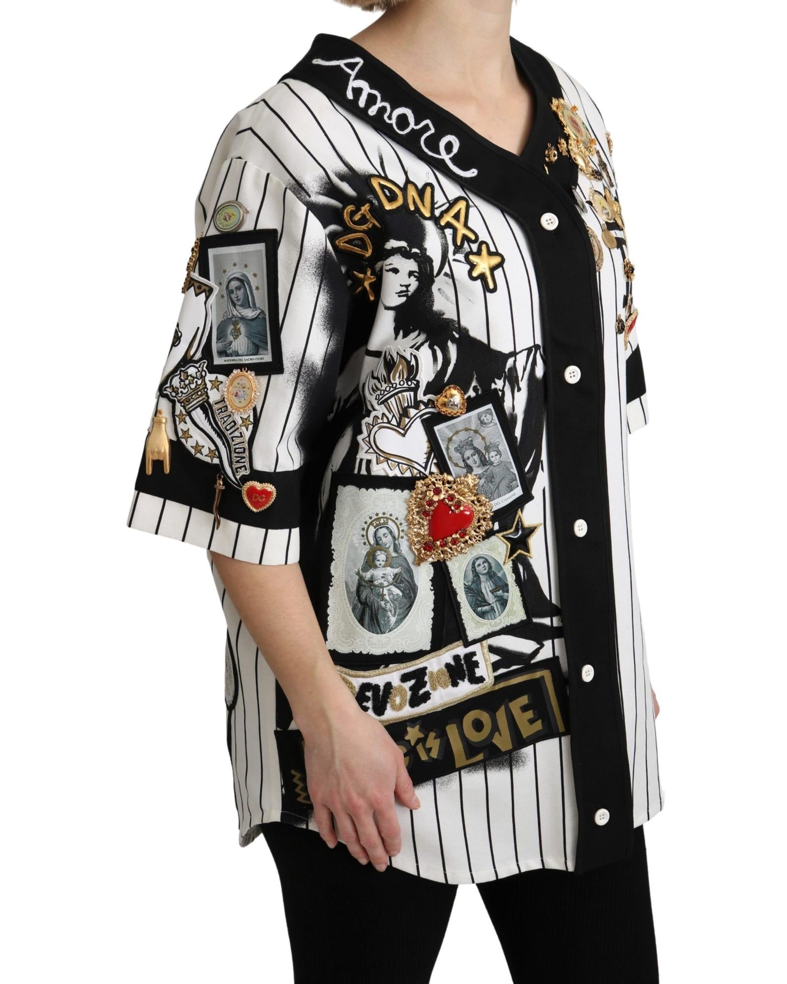 Dolce & Gabbana  White Baseball Shirt with Embellishments