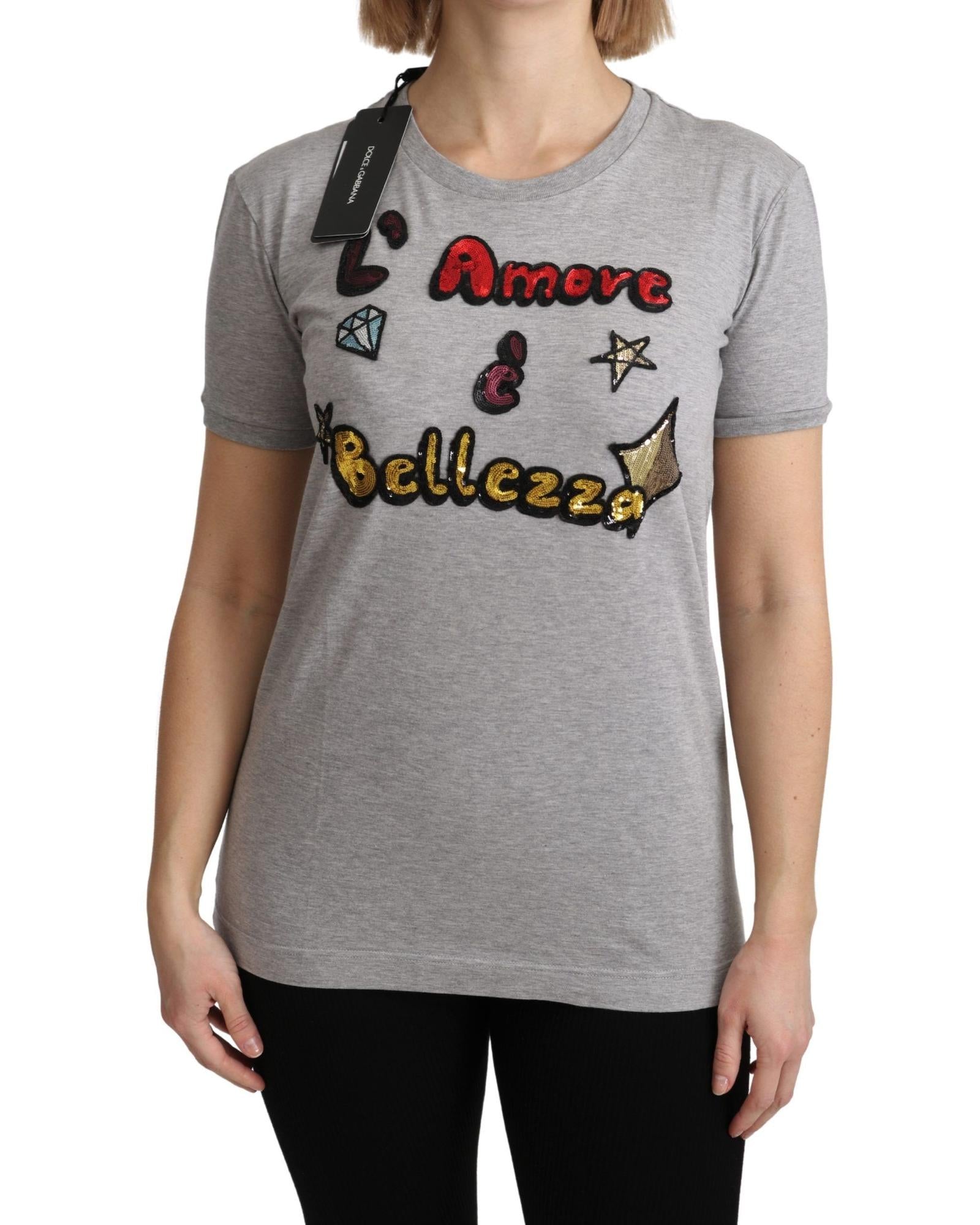 Dolce & Gabbana  L'Amore & Bellezza Embellished T-Shirt - Gray