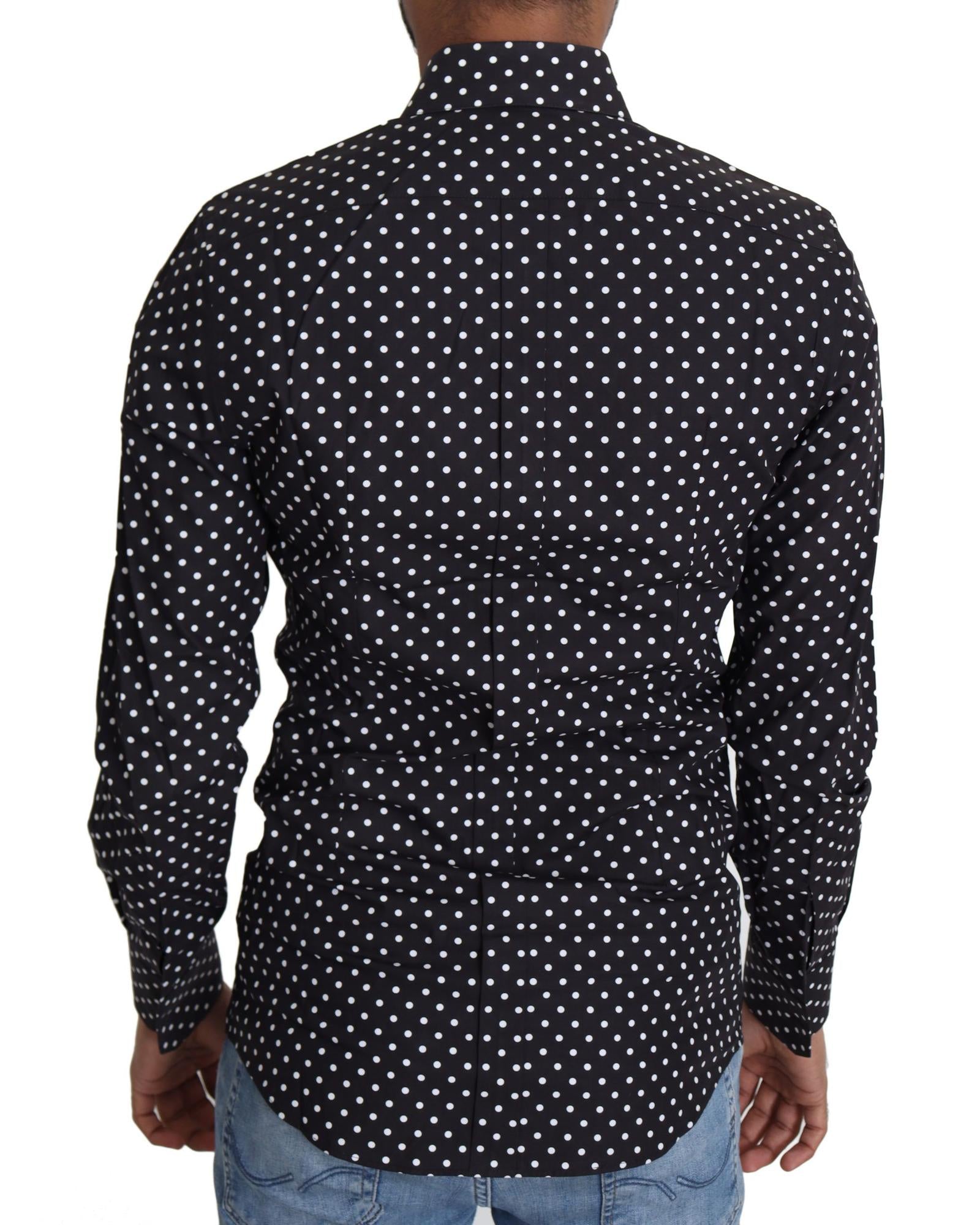 Dolce & Gabbana  Men's Black Polka Dot Print Cotton Shirt