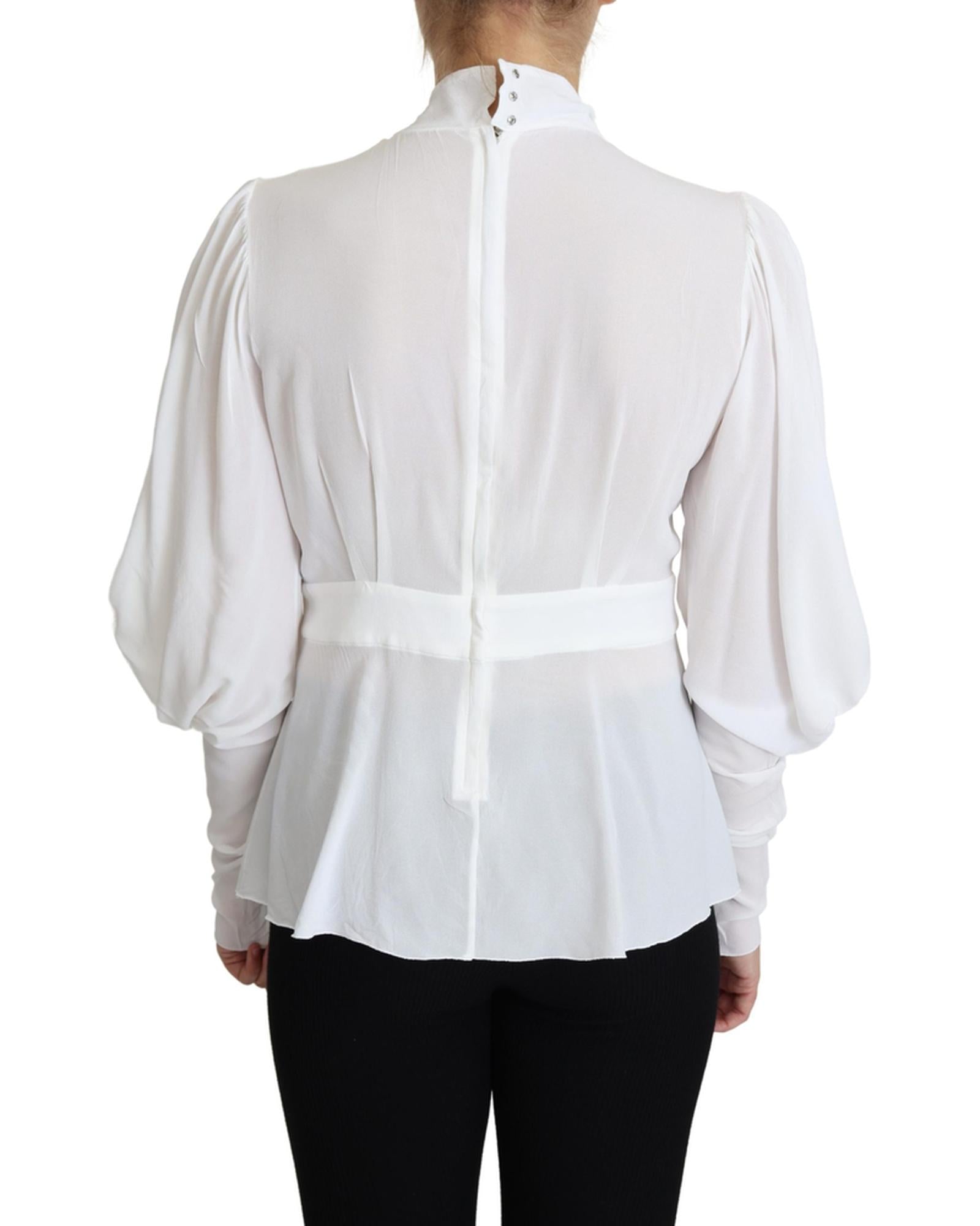 Dolce & Gabbana  White Silk Blouse with Tie Neck