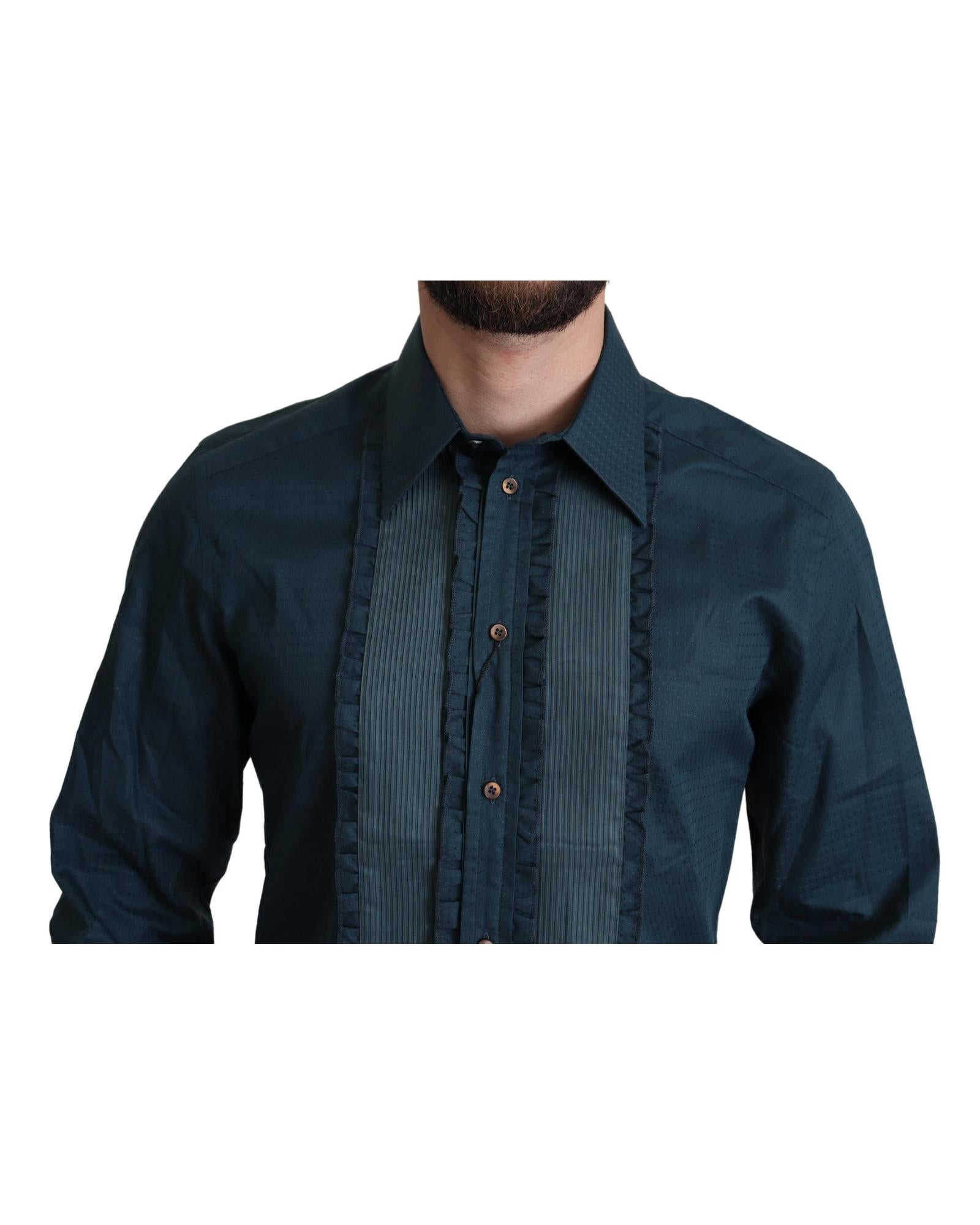 Dolce & Gabbana  Men's Green Cotton Ruffled Dress Shirt