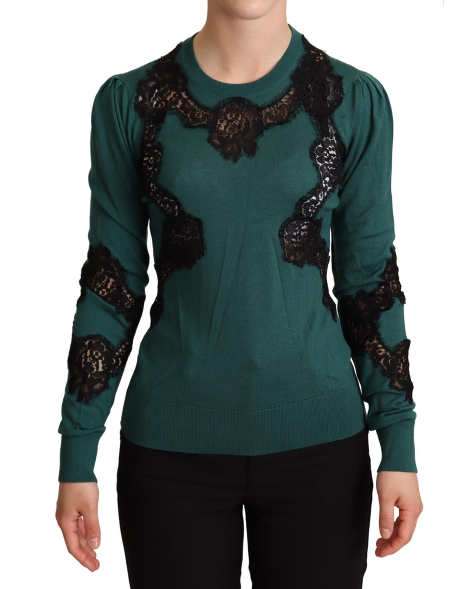 Dolce & Gabbana  Women's Green Lace Trimmed Sweater