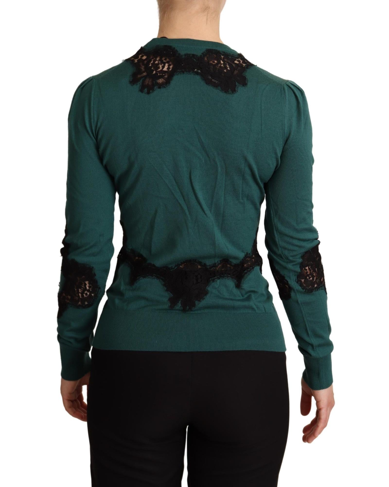 Dolce & Gabbana  Women's Green Lace Trimmed Sweater