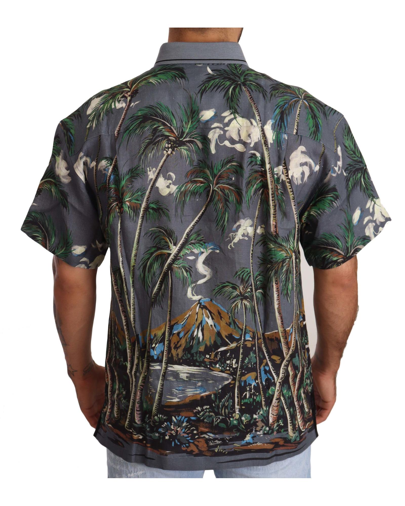 Dolce & Gabbana  Men's Palm Tree Print Short Sleeve Silk Shirt