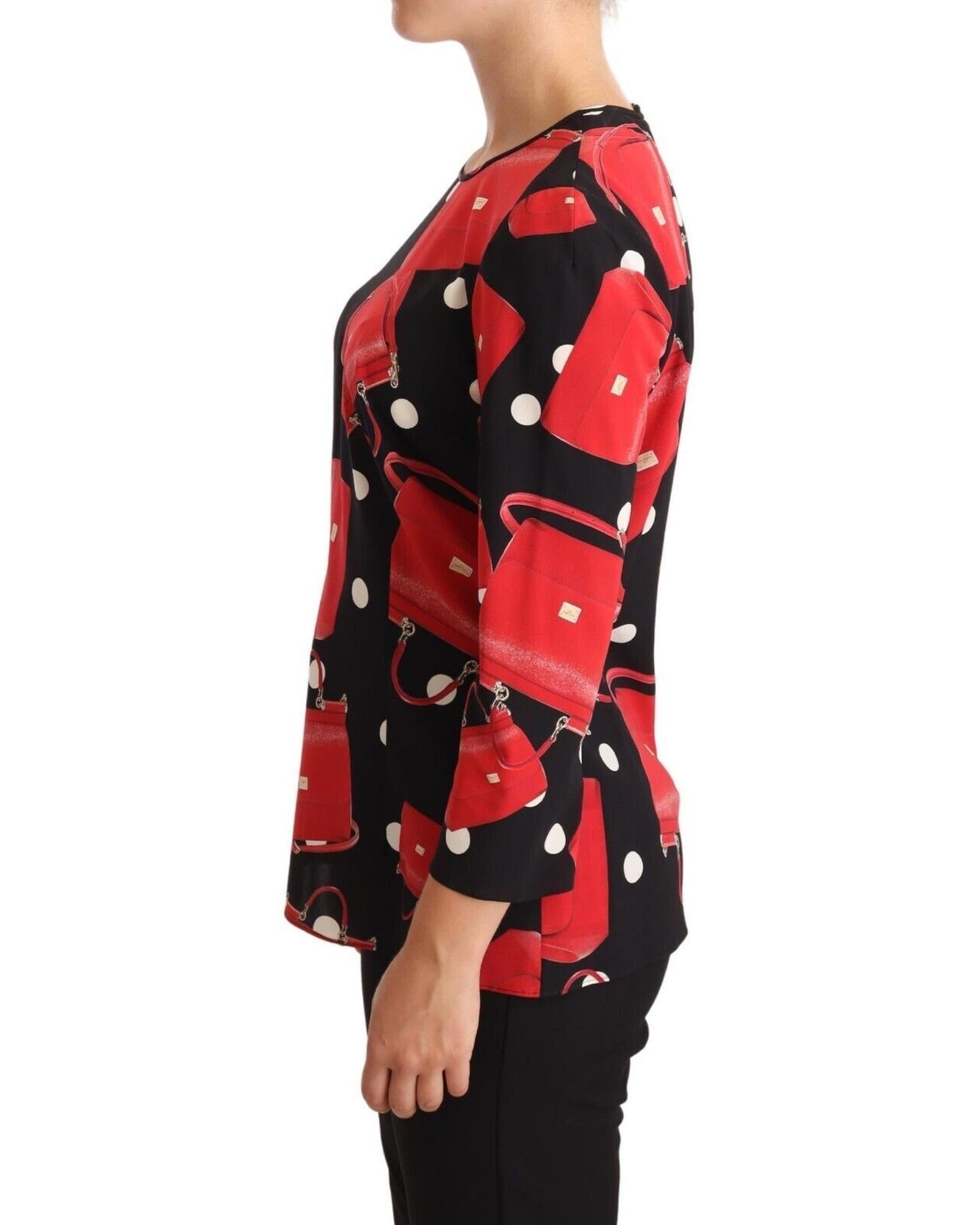 Dolce & Gabbana  Red Bag Print Silk Blouse