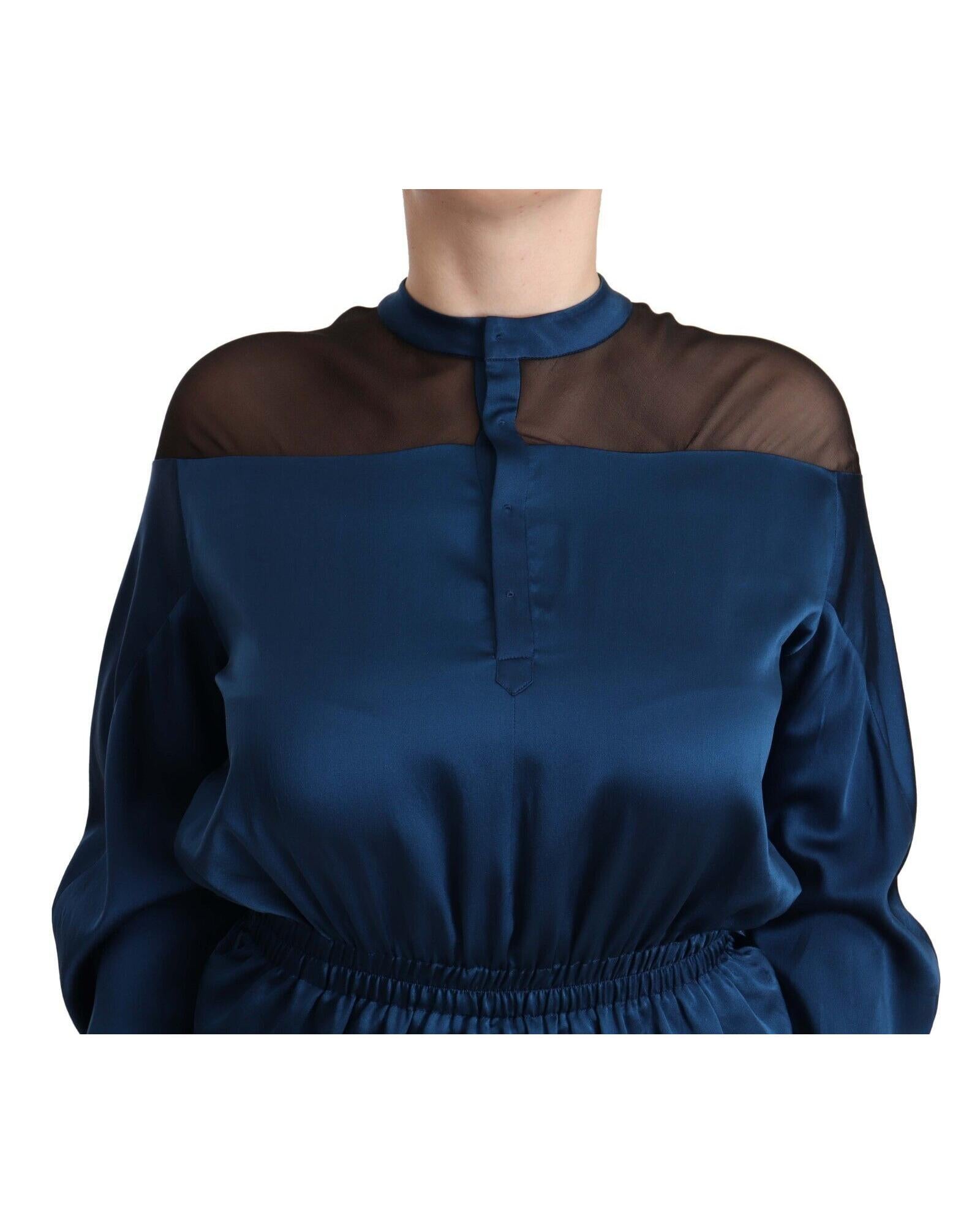 Masha Ma  TSH7440 Blue Silk Blouse with Mesh Panel