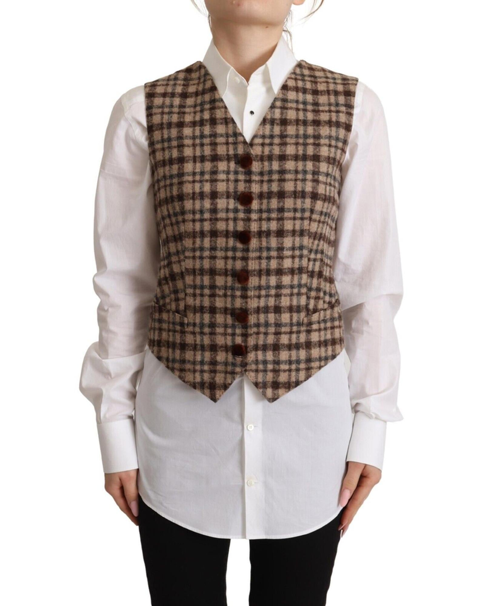 Dolce & Gabbana  Brown Plaid Wool Vest