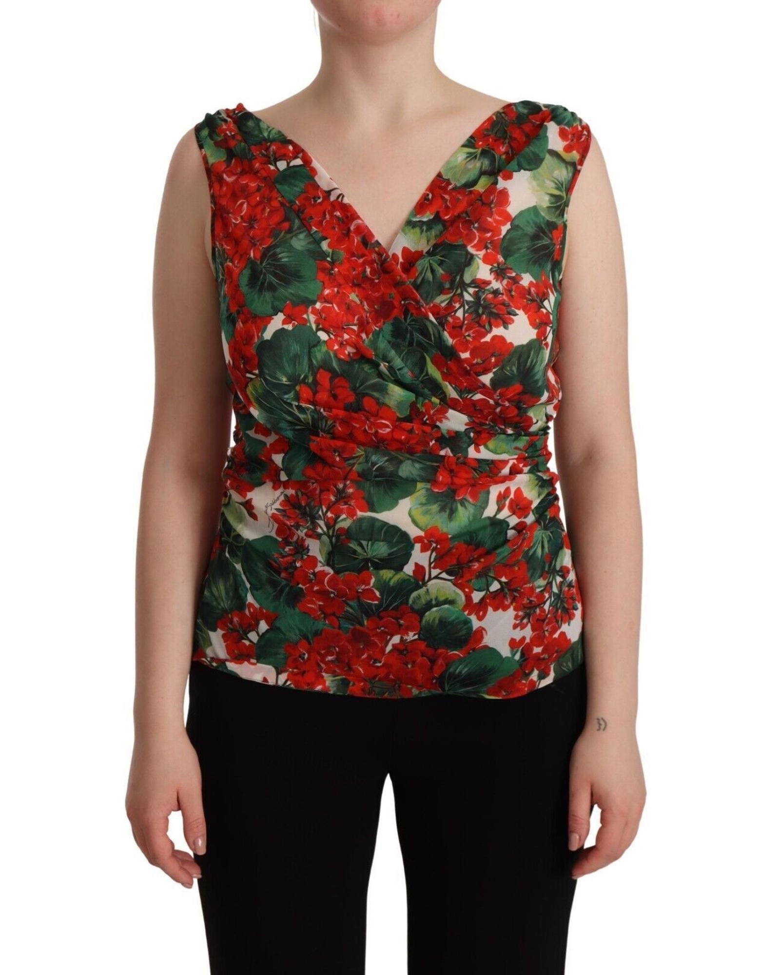 Dolce & Gabbana  Geranium Print Silk Top - Red