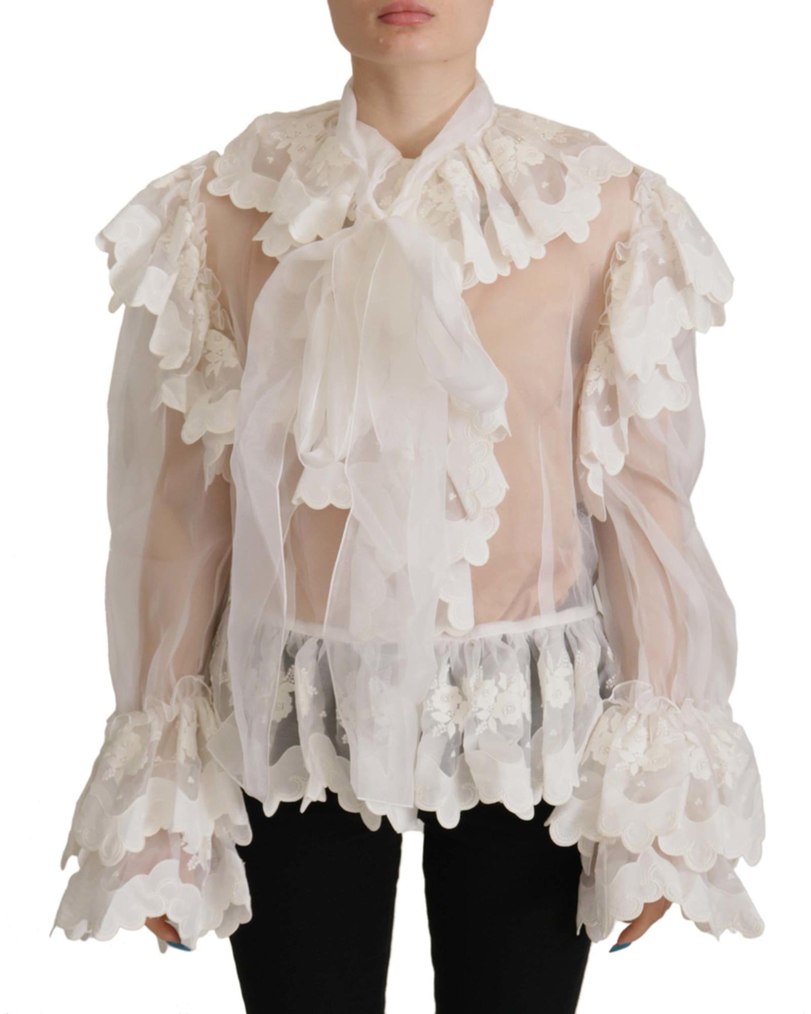 Dolce & Gabbana  Silk Organza Blouse with Ruffled Tie Neck