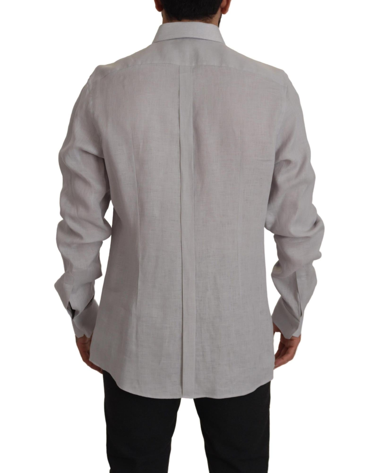 Dolce & Gabbana  Classic Fit Linen Shirt - Light Grey