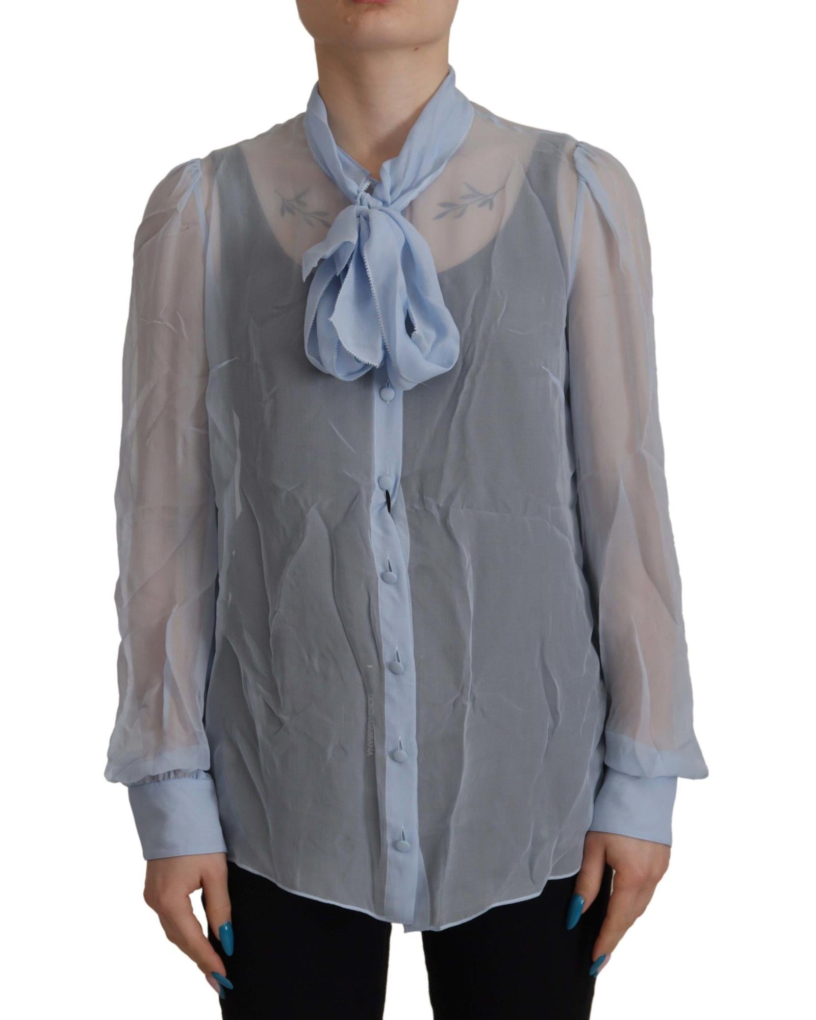 Dolce & Gabbana  Women's Tie Neck Silk Blouse - Blue