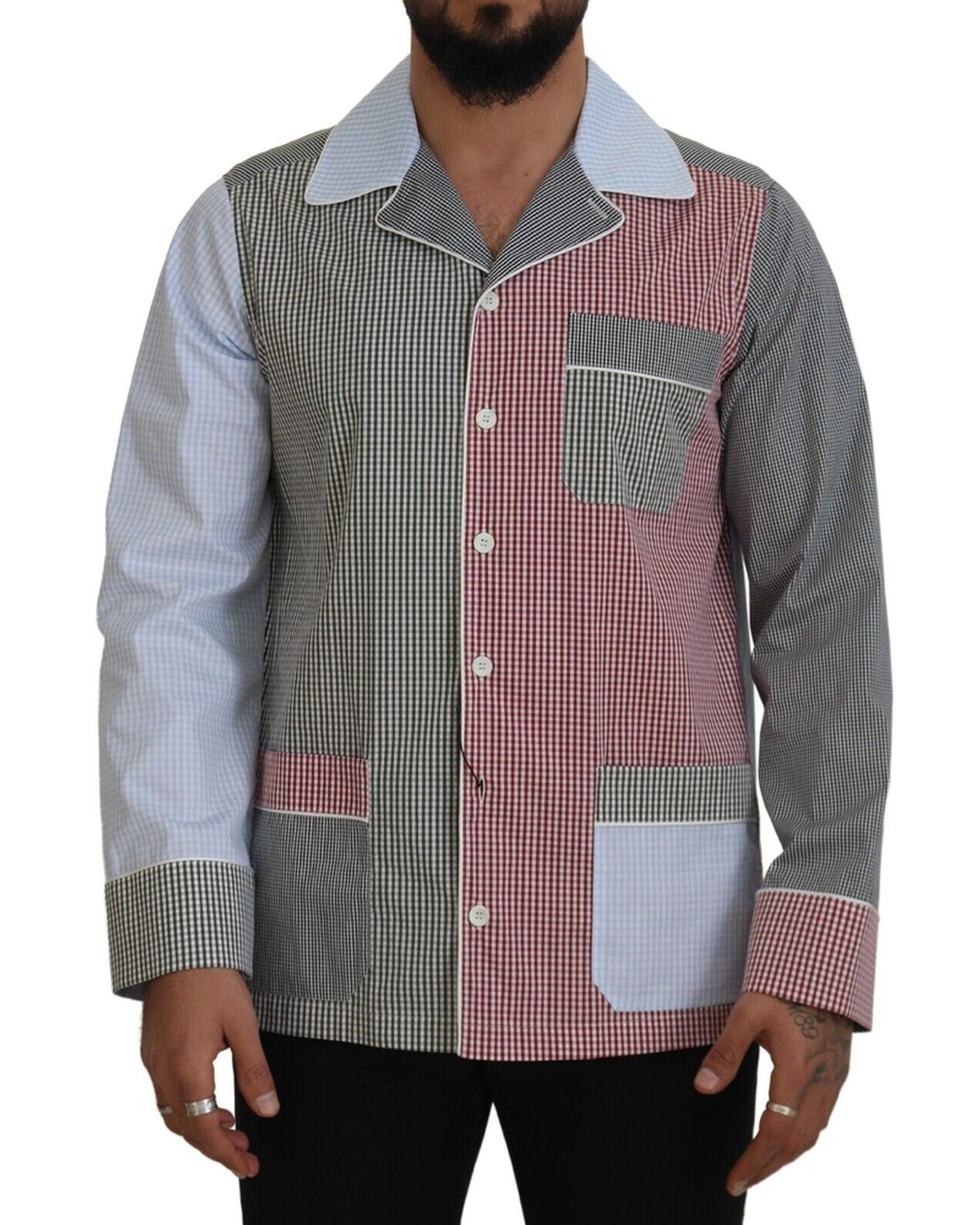 Dolce & Gabbana  Men's Patchwork Gingham Shirt     Multicolor Gingham Patchwork Shirt    Men's  Patchwork Gingham Casual Shirt