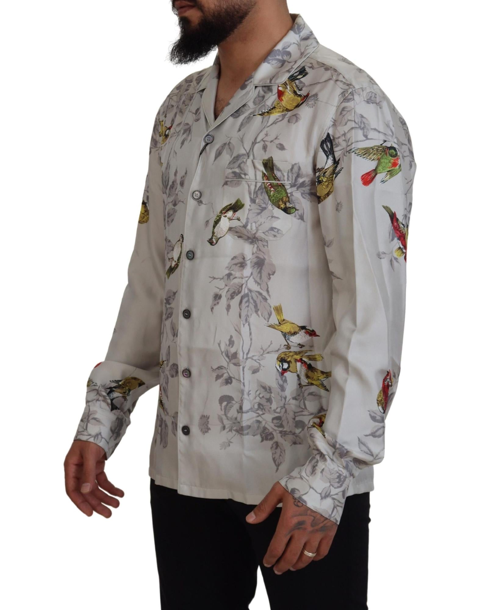 Dolce & Gabbana  Men's Bird Print Silk Shirt